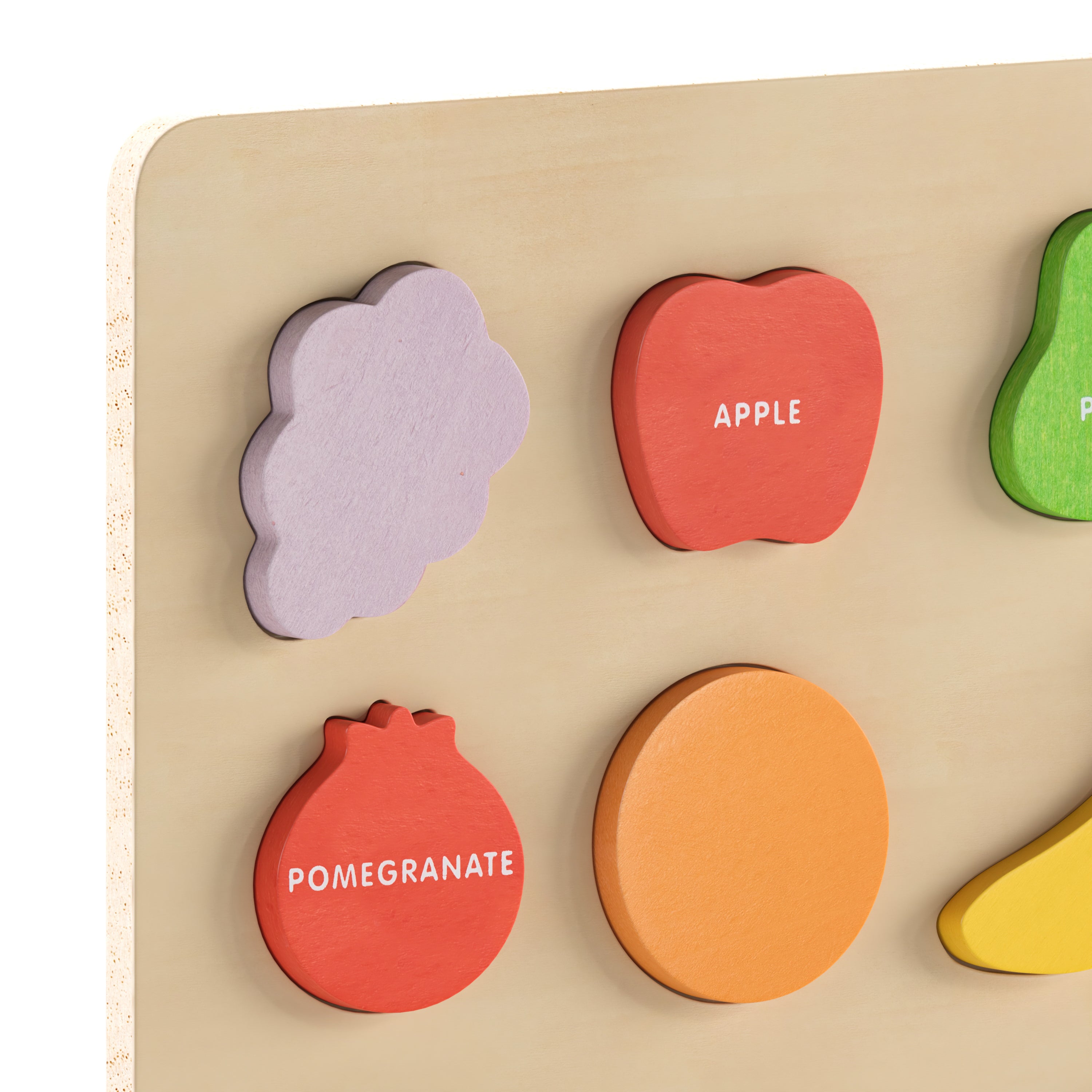 Bright Beginnings Commercial Grade Birch Plywood STEM Fruit Shapes Puzzle Board, Natural/Multicolor