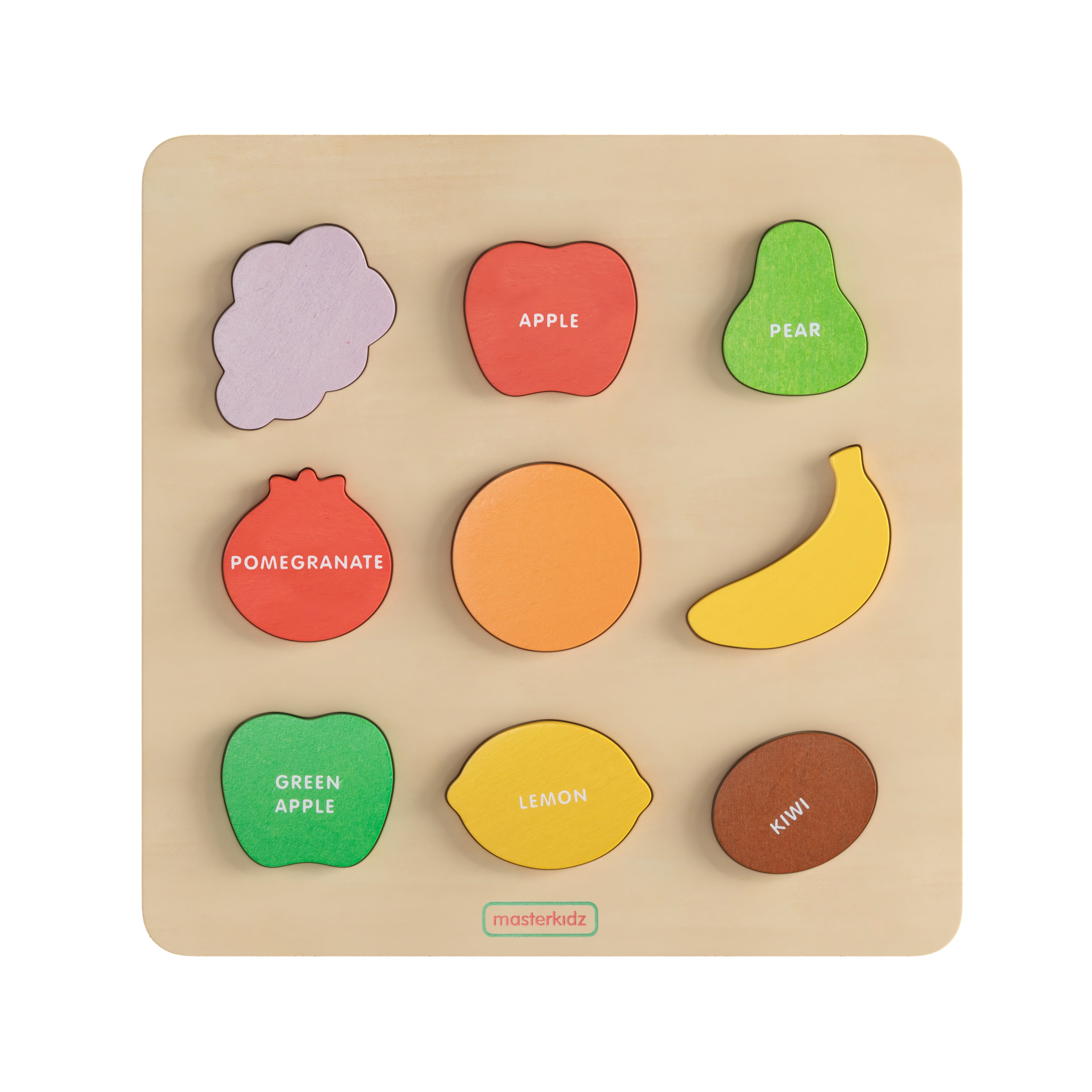 Bright Beginnings Commercial Grade Birch Plywood STEM Fruit Shapes Puzzle Board, Natural/Multicolor