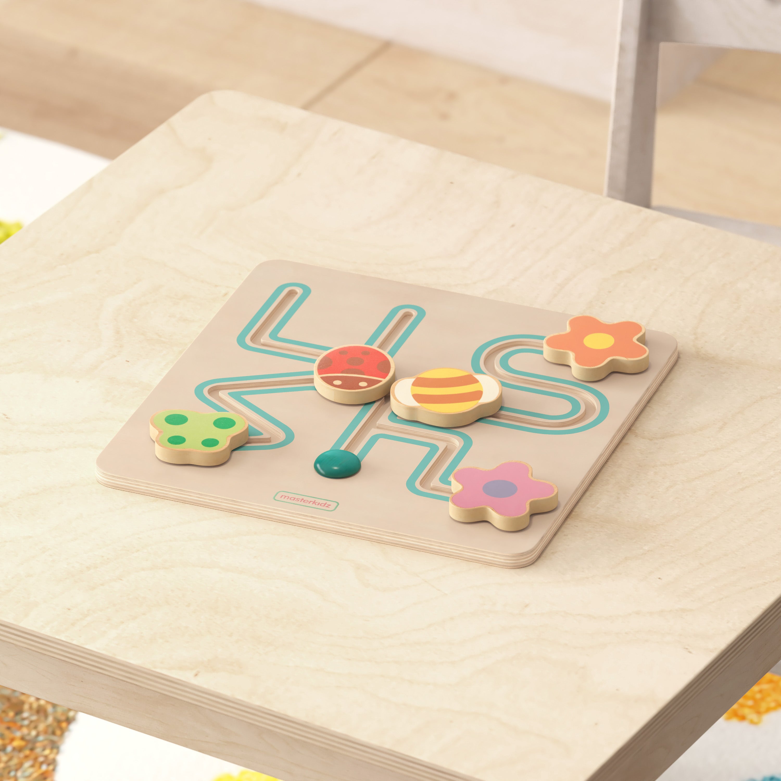 Bright Beginnings Commercial Grade STEM Insect Sliding Maze Learning Board, Natural/Multicolor