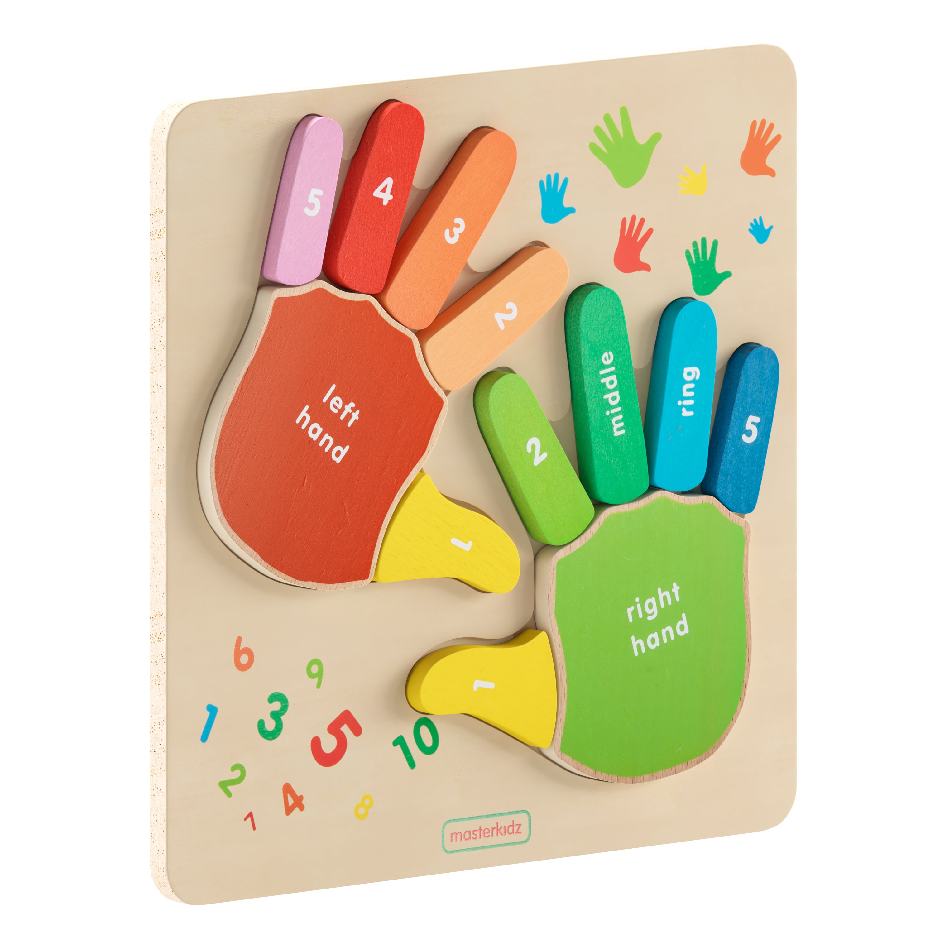 Bright Beginnings Commercial Grade Birch Plywood STEM Hand Counting Learning Puzzle Board, Natural, Multicolor