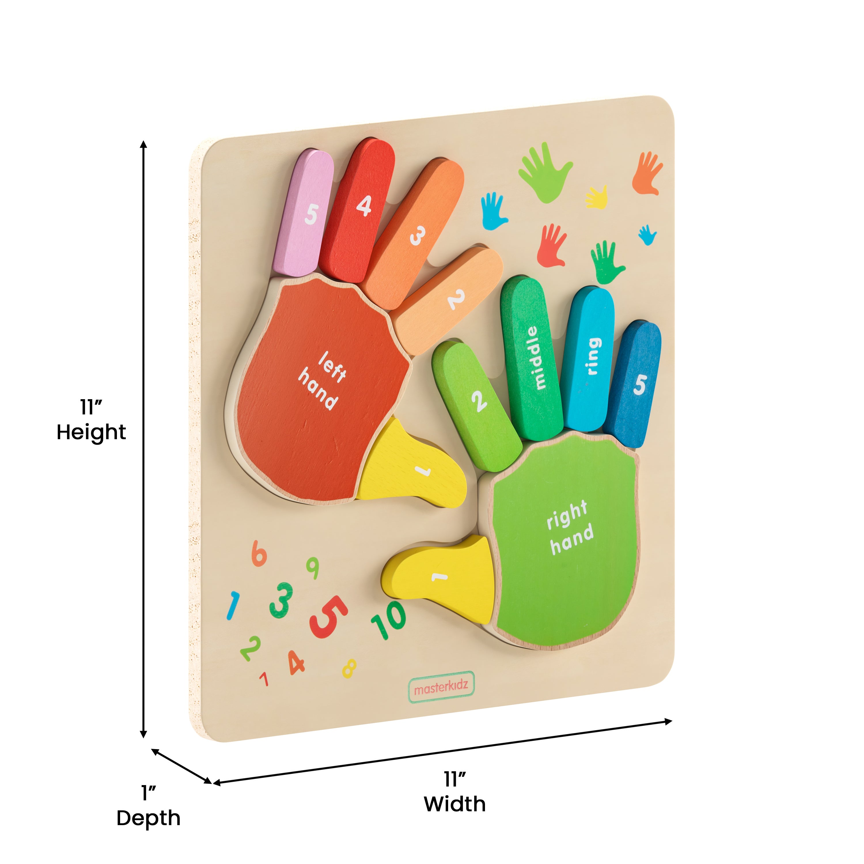 Bright Beginnings Commercial Grade Birch Plywood STEM Hand Counting Learning Puzzle Board, Natural, Multicolor