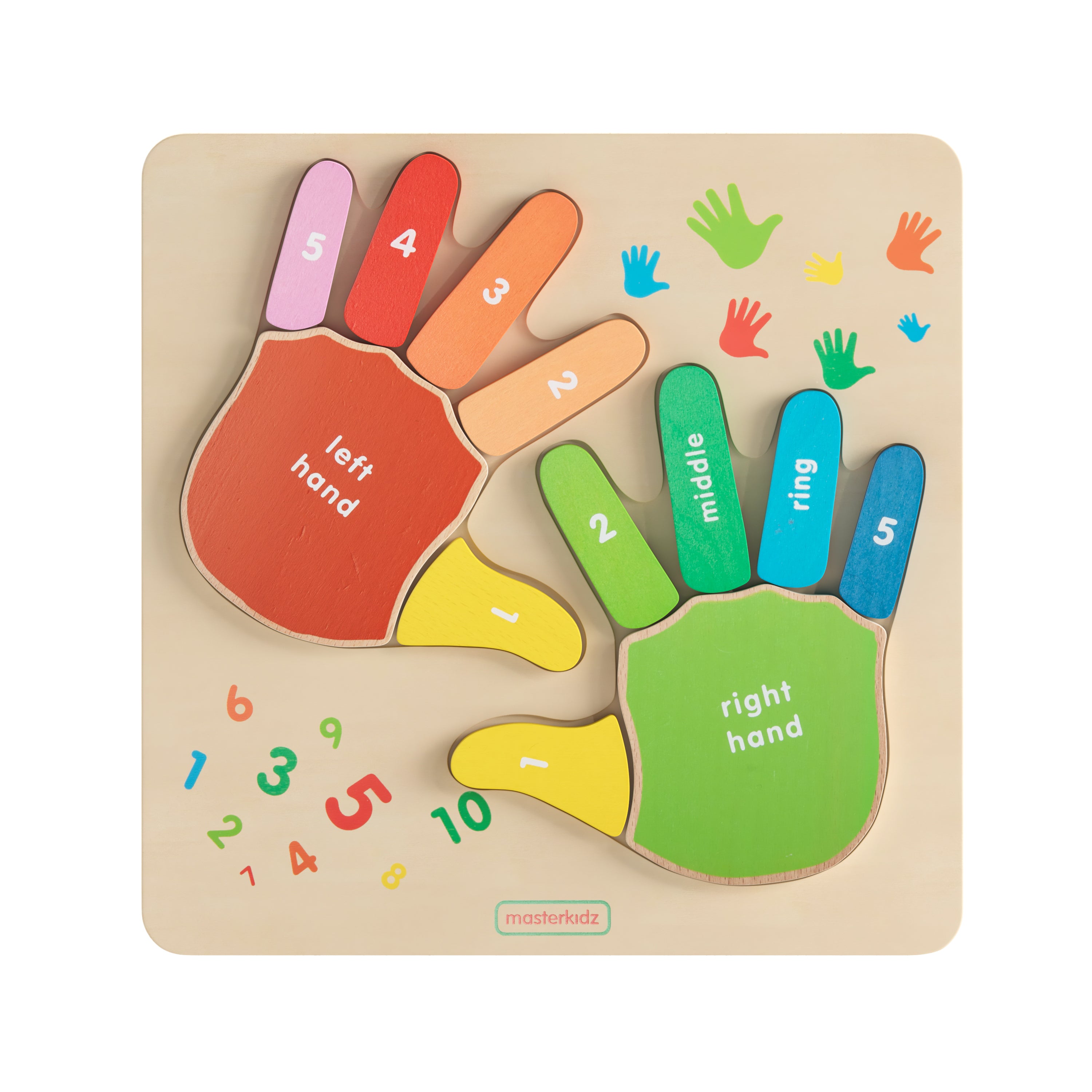 Bright Beginnings Commercial Grade Birch Plywood STEM Hand Counting Learning Puzzle Board, Natural, Multicolor