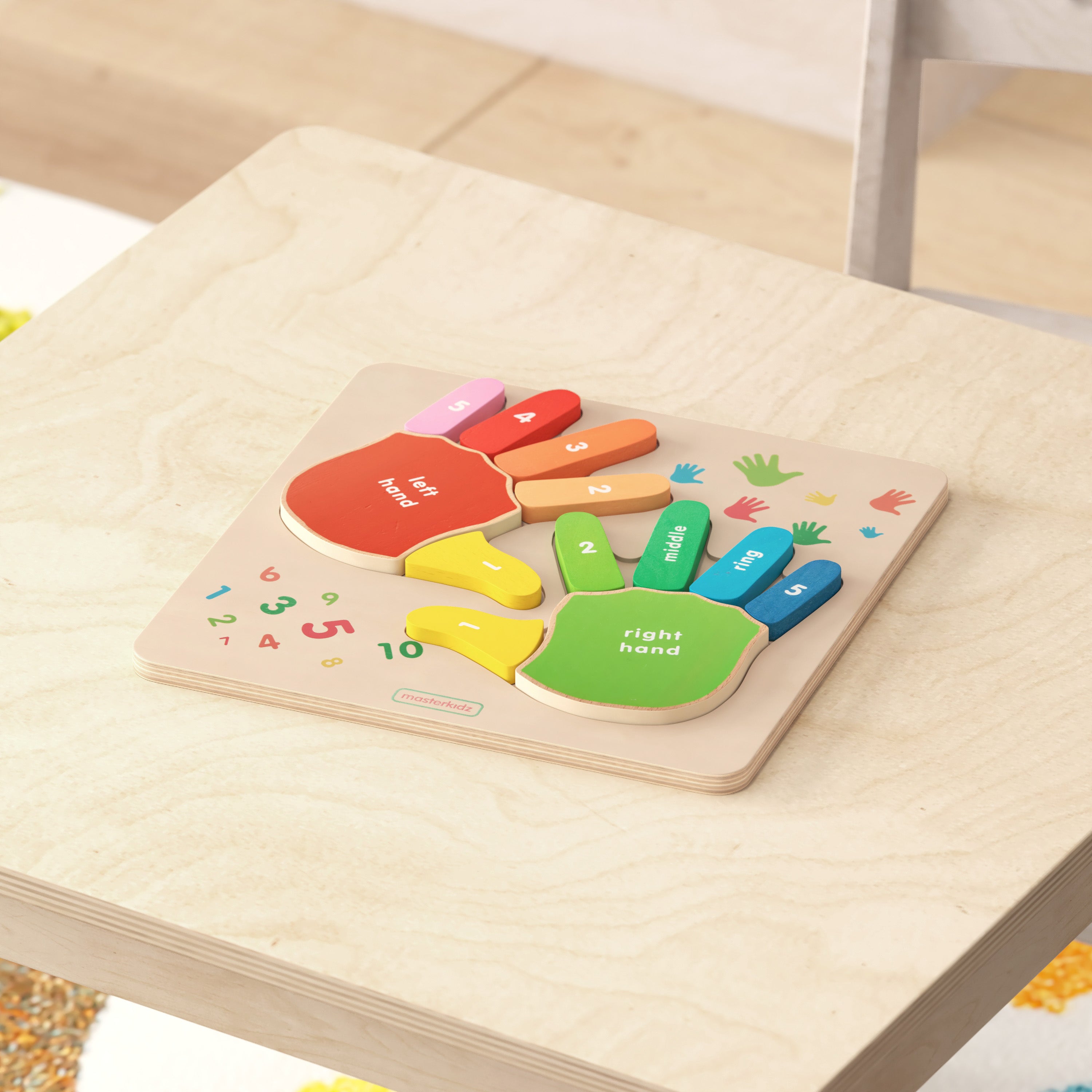 Bright Beginnings Commercial Grade Birch Plywood STEM Hand Counting Learning Puzzle Board, Natural, Multicolor