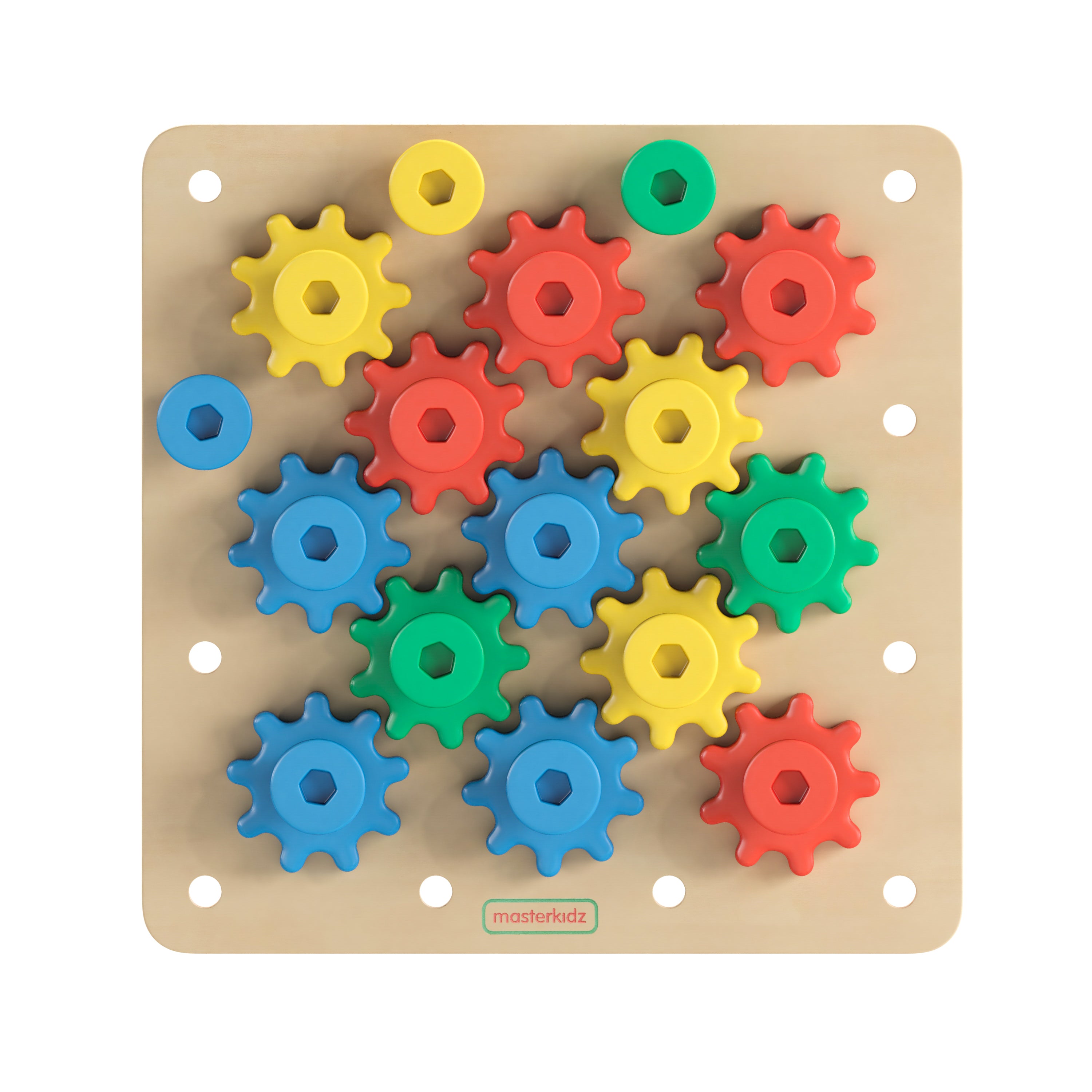 Bright Beginnings Commercial Grade Birch Plywood STEM Gear Building Busy Board, Natural/Multicolor