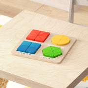 Bright Beginnings Commercial Grade Natural Birch Plywood STEM Geometric Shape Building Puzzle Board with Colorful Elements