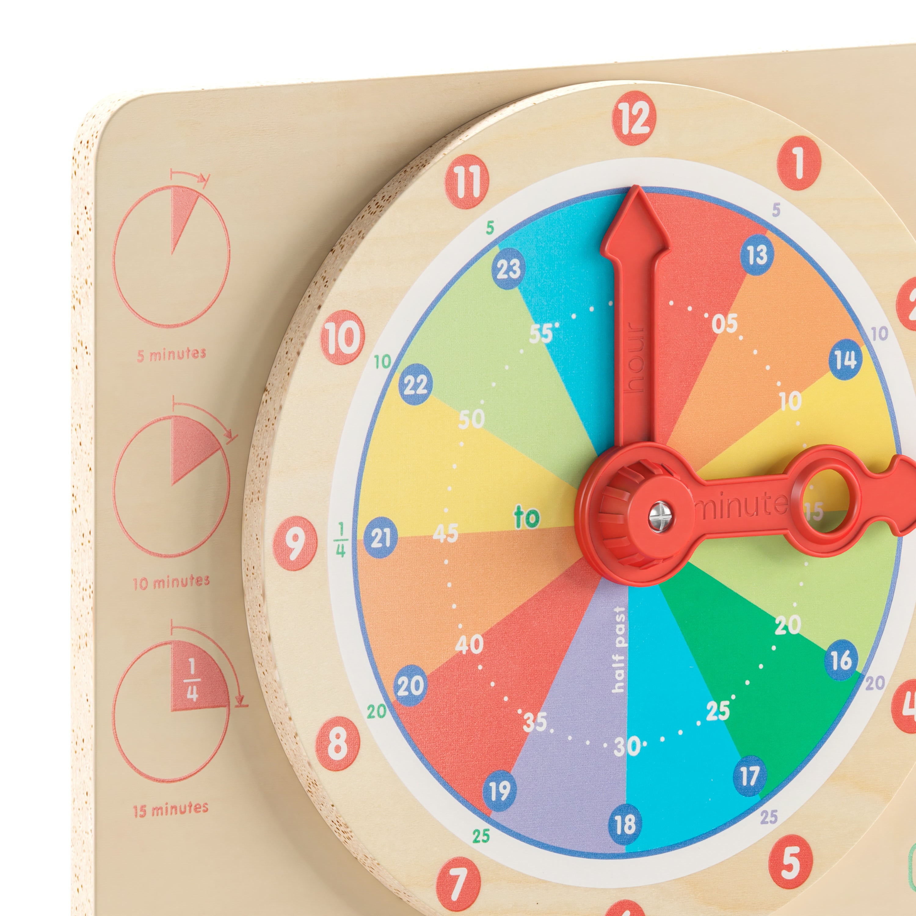Bright Beginnings Commercial Grade STEM Telling Time Learning Board with Digital and Analog Readings in Natural Finish with Multicolor Accents