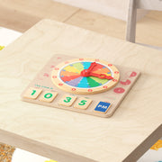 Bright Beginnings Commercial Grade STEM Telling Time Learning Board with Digital and Analog Readings in Natural Finish with Multicolor Accents