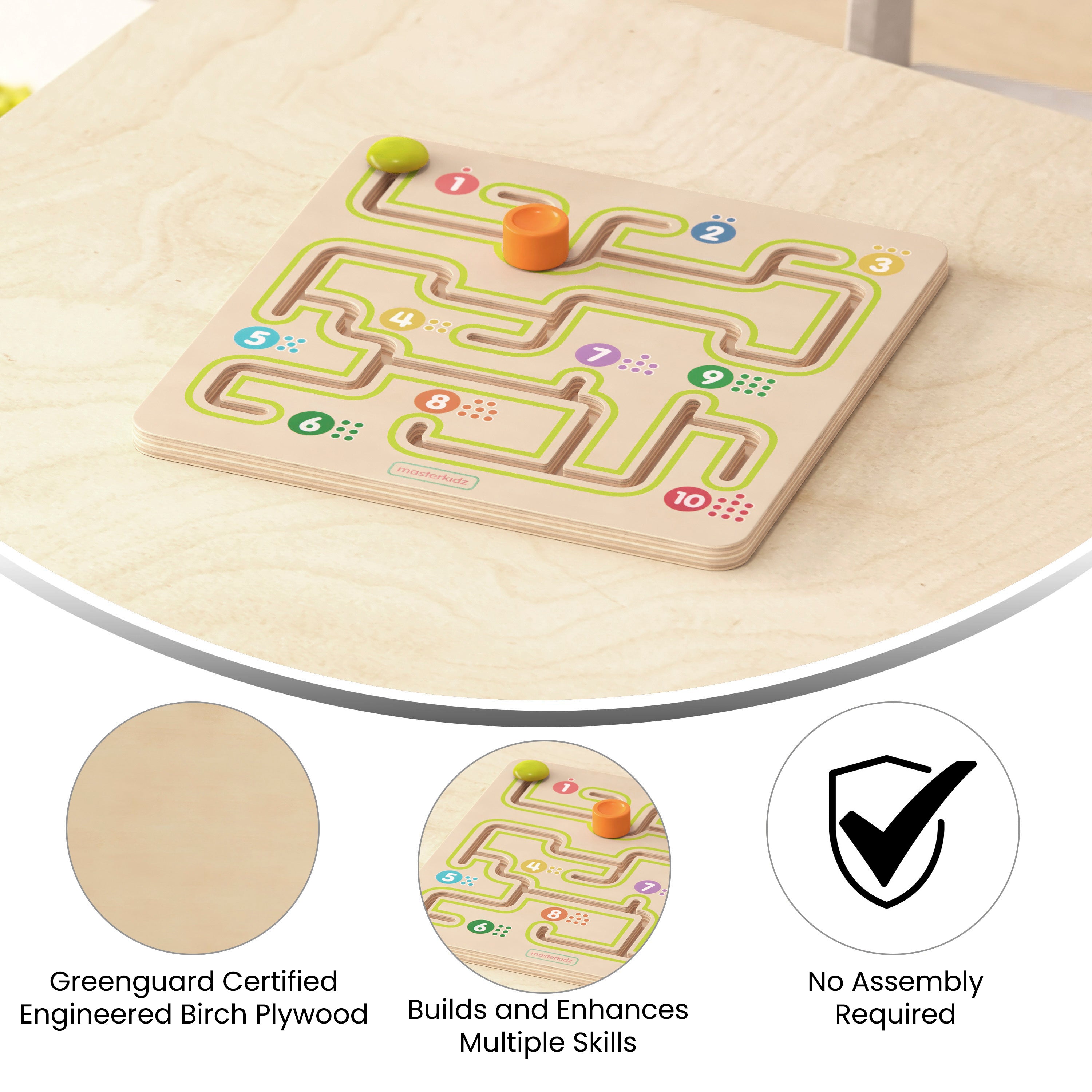 Bright Beginnings Commercial Grade STEM Sliding Maze Learning Board, Natural/Multicolor