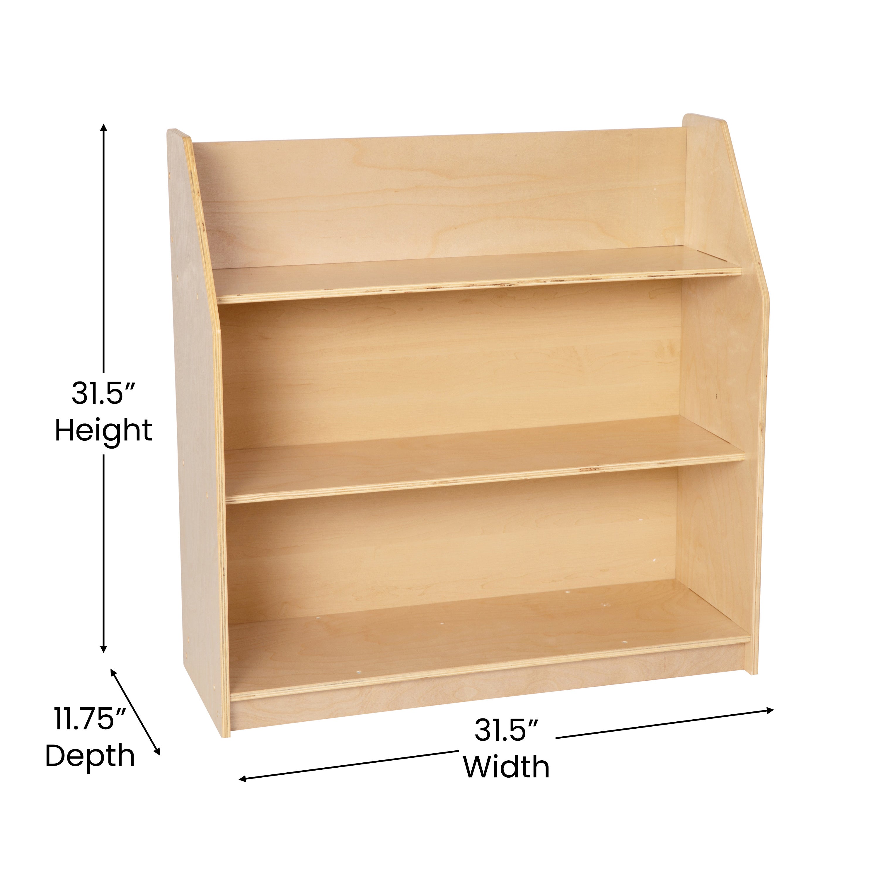 Hercules Natural Wooden 3 Shelf Book Display with Safe, Kid Friendly Curved Edges - Commercial Grade for Daycare, Classroom or Playroom Storage