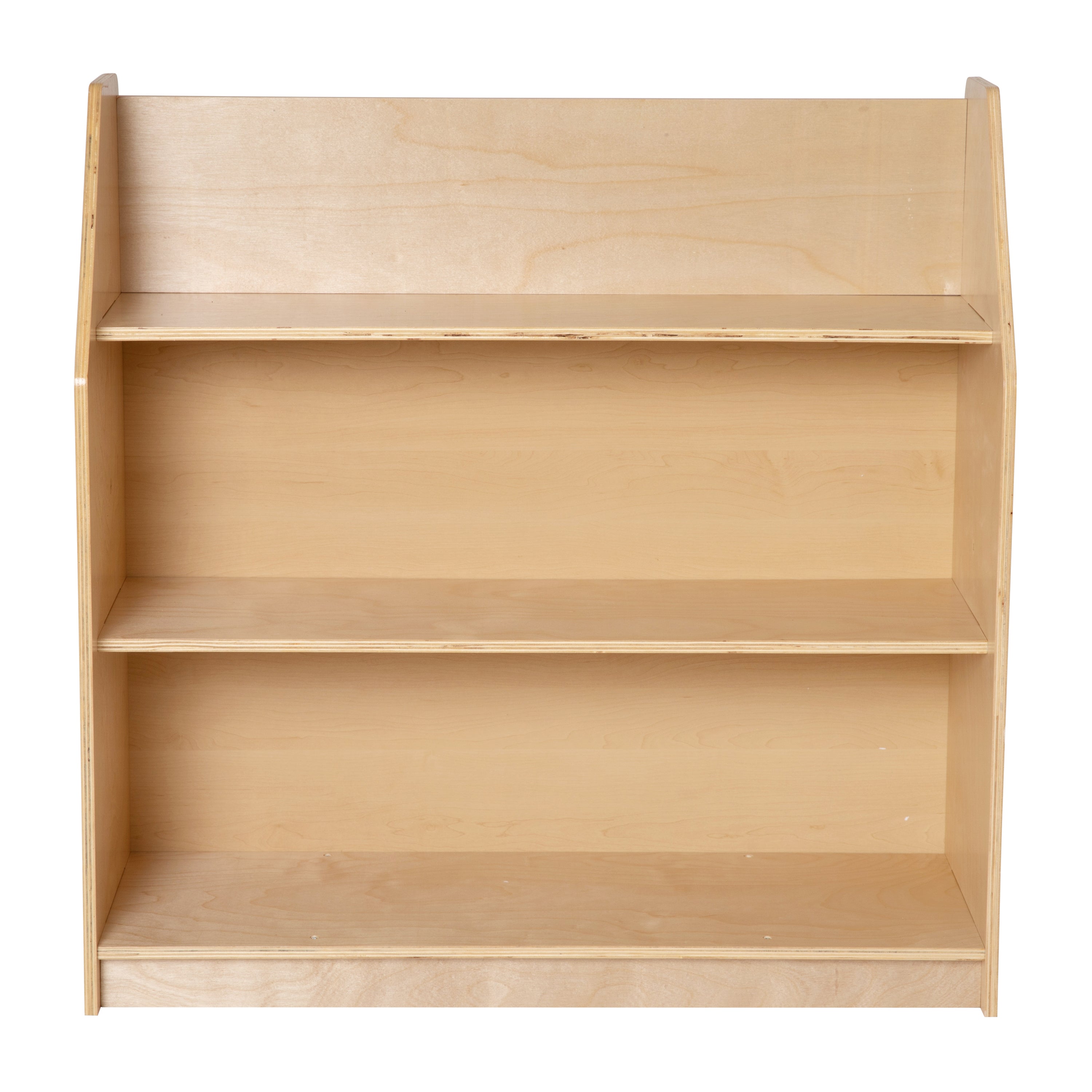 Hercules Natural Wooden 3 Shelf Book Display with Safe, Kid Friendly Curved Edges - Commercial Grade for Daycare, Classroom or Playroom Storage