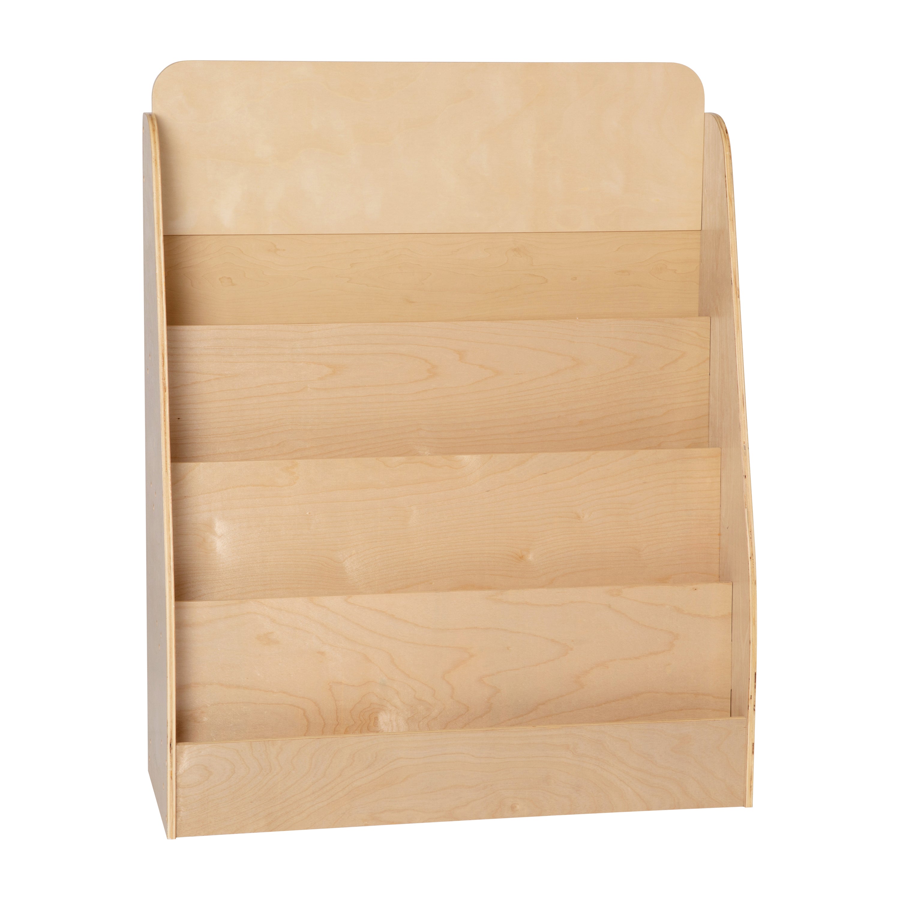 Hercules 4 Shelf Single-Sided Kids Natural Wooden Book & Magazine Display Stand - Safe, Kid Friendly Design for Commercial or Home Use
