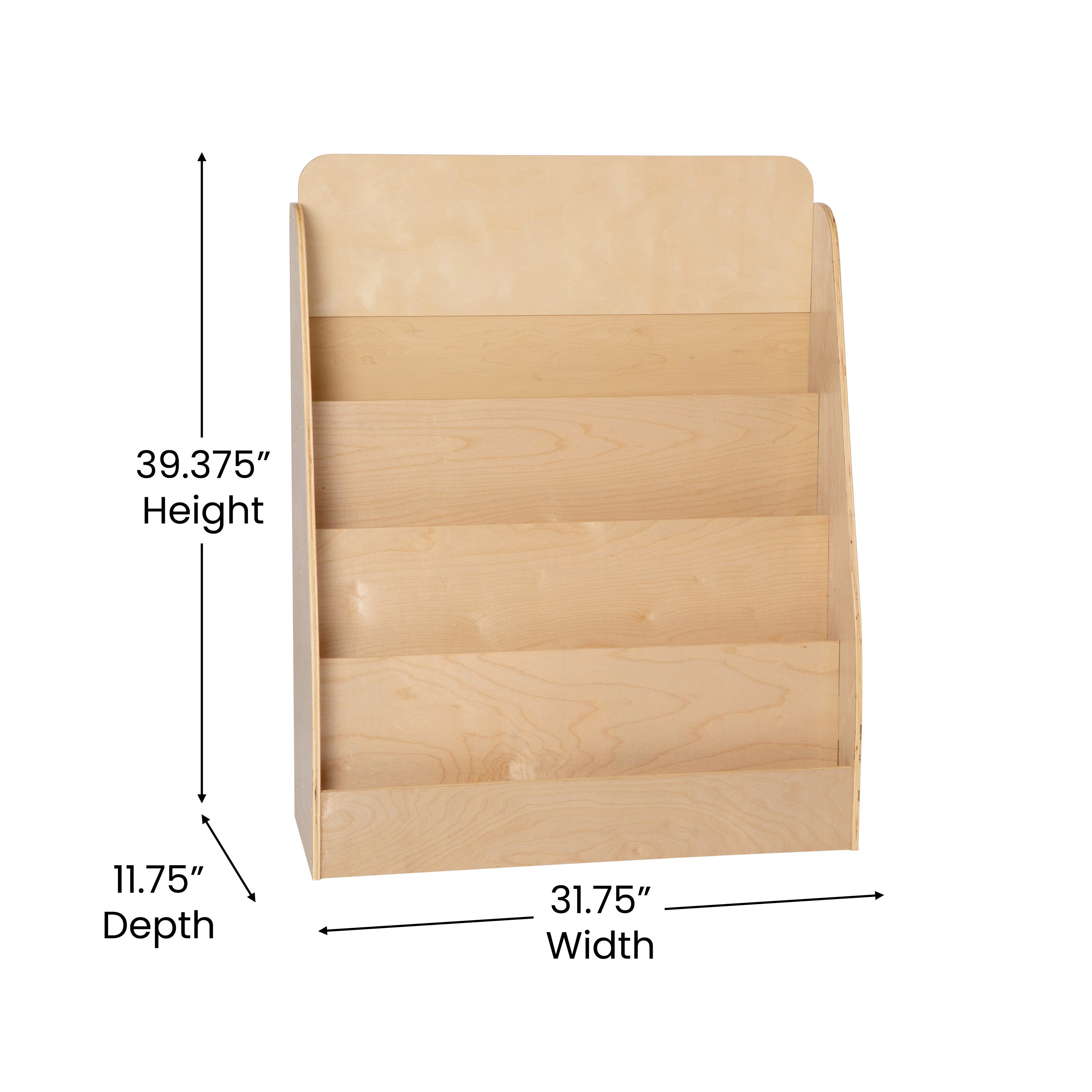 Hercules 4 Shelf Single-Sided Kids Natural Wooden Book & Magazine Display Stand - Safe, Kid Friendly Design for Commercial or Home Use
