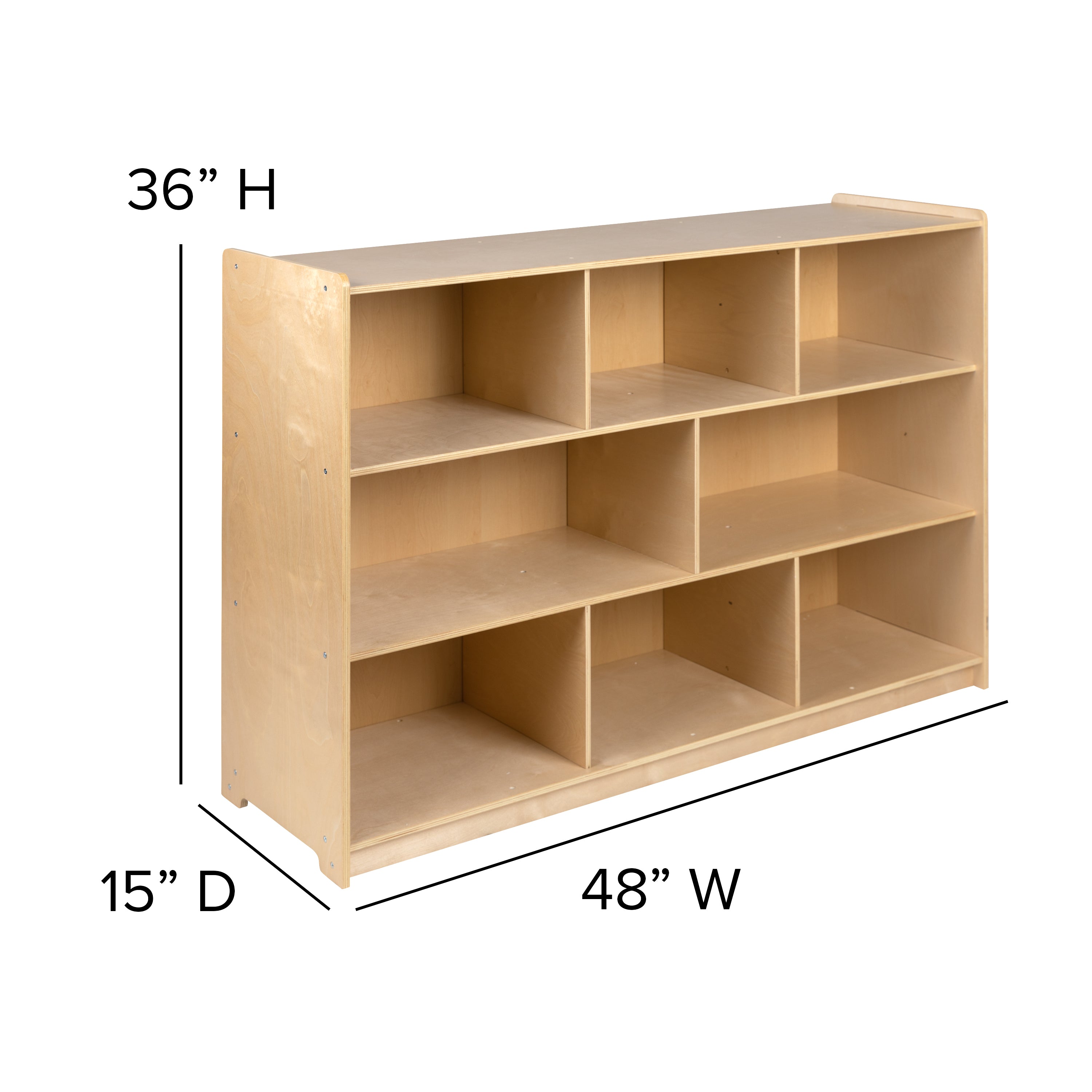 Hercules Wooden 8 Section School Classroom Storage Cabinet for Commercial or Home Use - Safe, Kid Friendly Design - 36"H (Natural)