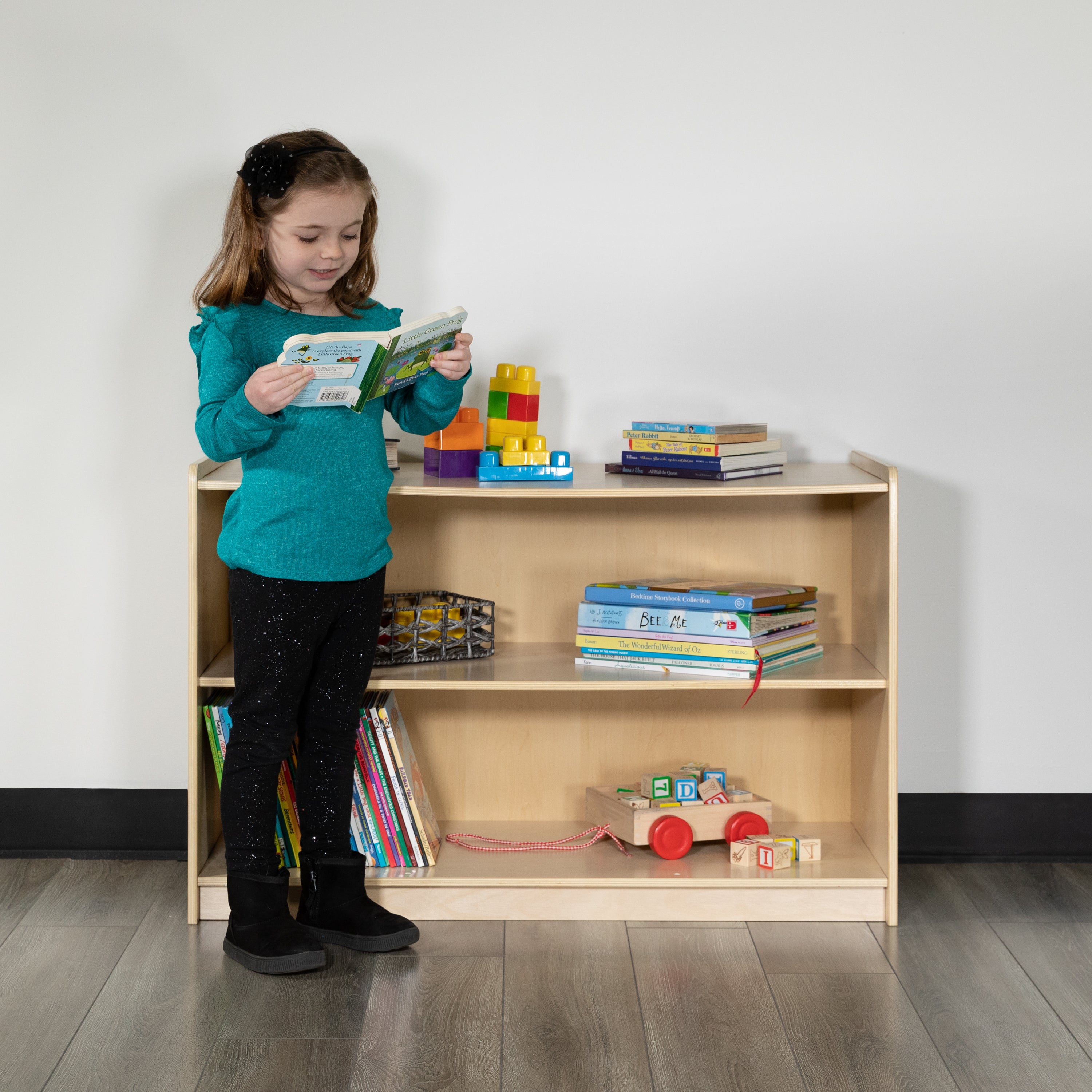 Hercules Wooden 2 Section School Classroom Storage Cabinet for Commercial or Home Use - Safe, Kid Friendly Design - 24"H x 36"L (Natural)