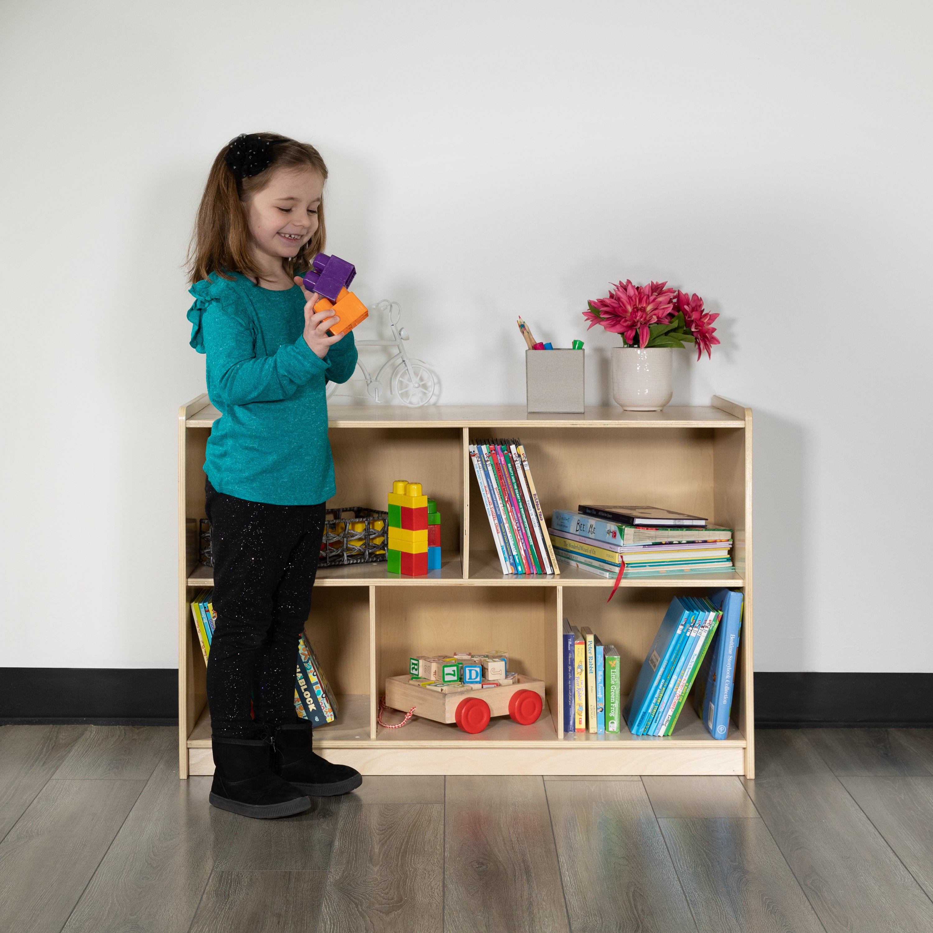 Hercules Wooden 5 Section School Classroom Storage Cabinet for Commercial or Home Use - Safe, Kid Friendly Design - 24"H x 36"L (Natural)