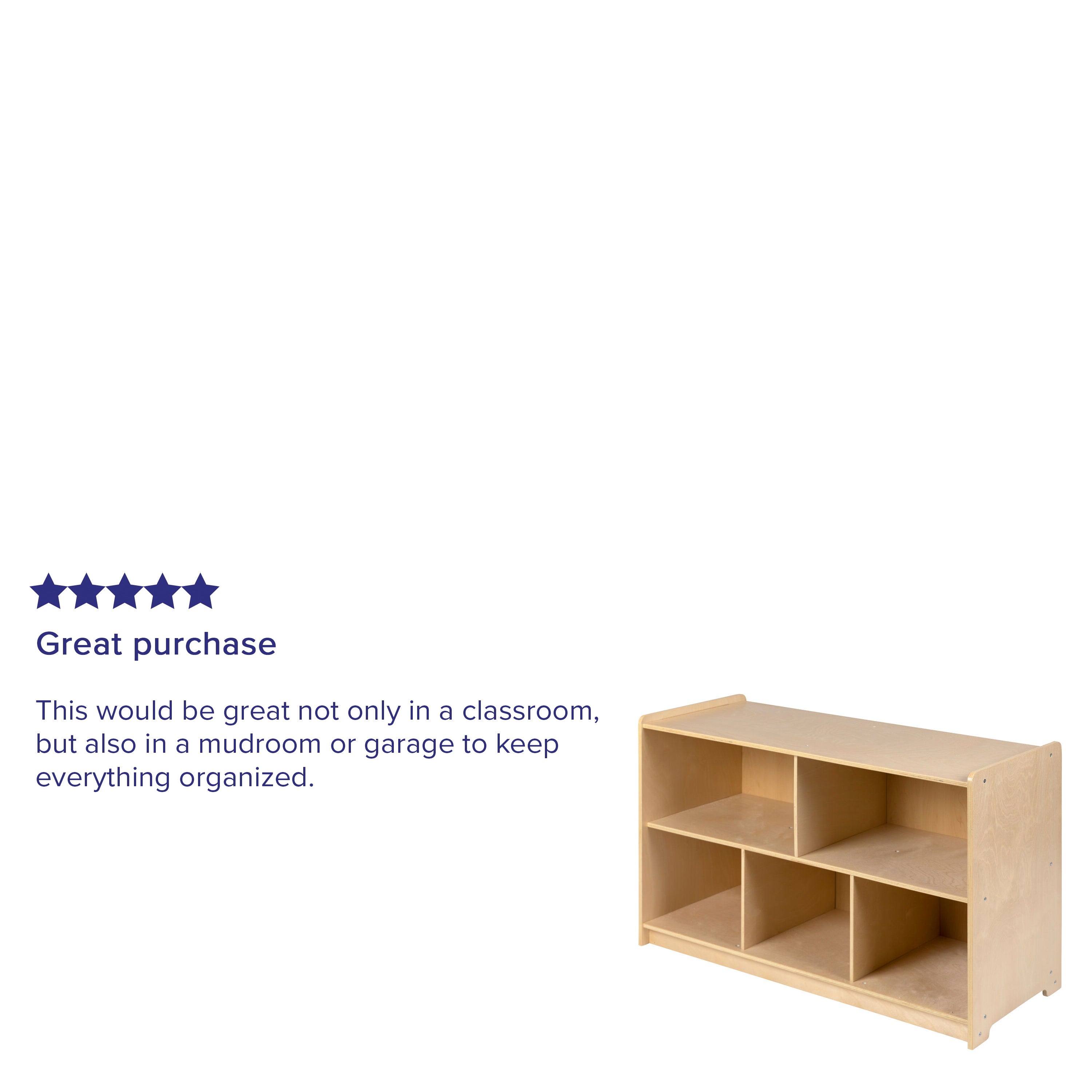 Hercules Wooden 5 Section School Classroom Storage Cabinet for Commercial or Home Use - Safe, Kid Friendly Design - 24"H x 36"L (Natural)