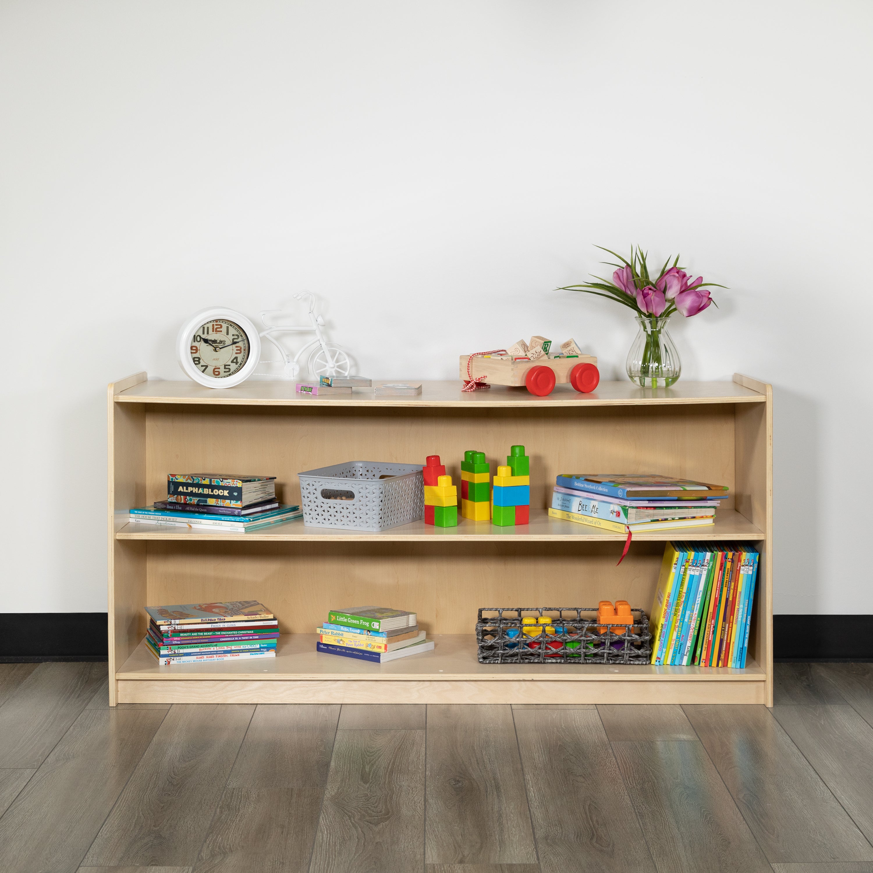 Hercules Wooden 2 Section School Classroom Storage Cabinet for Commercial or Home Use - Safe, Kid Friendly Design - 24"H x 48"L (Natural)