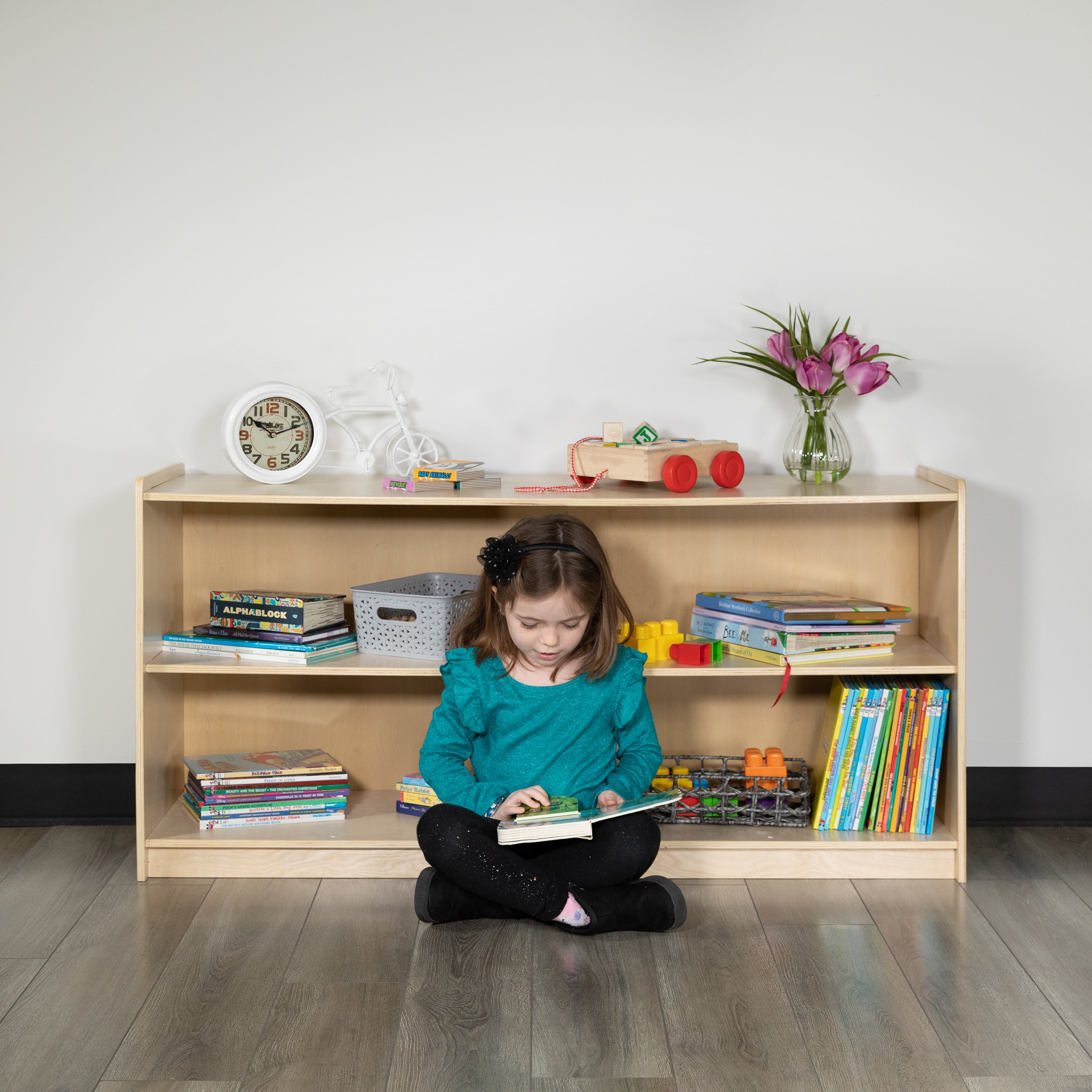 Hercules Wooden 2 Section School Classroom Storage Cabinet for Commercial or Home Use - Safe, Kid Friendly Design - 24"H x 48"L (Natural)