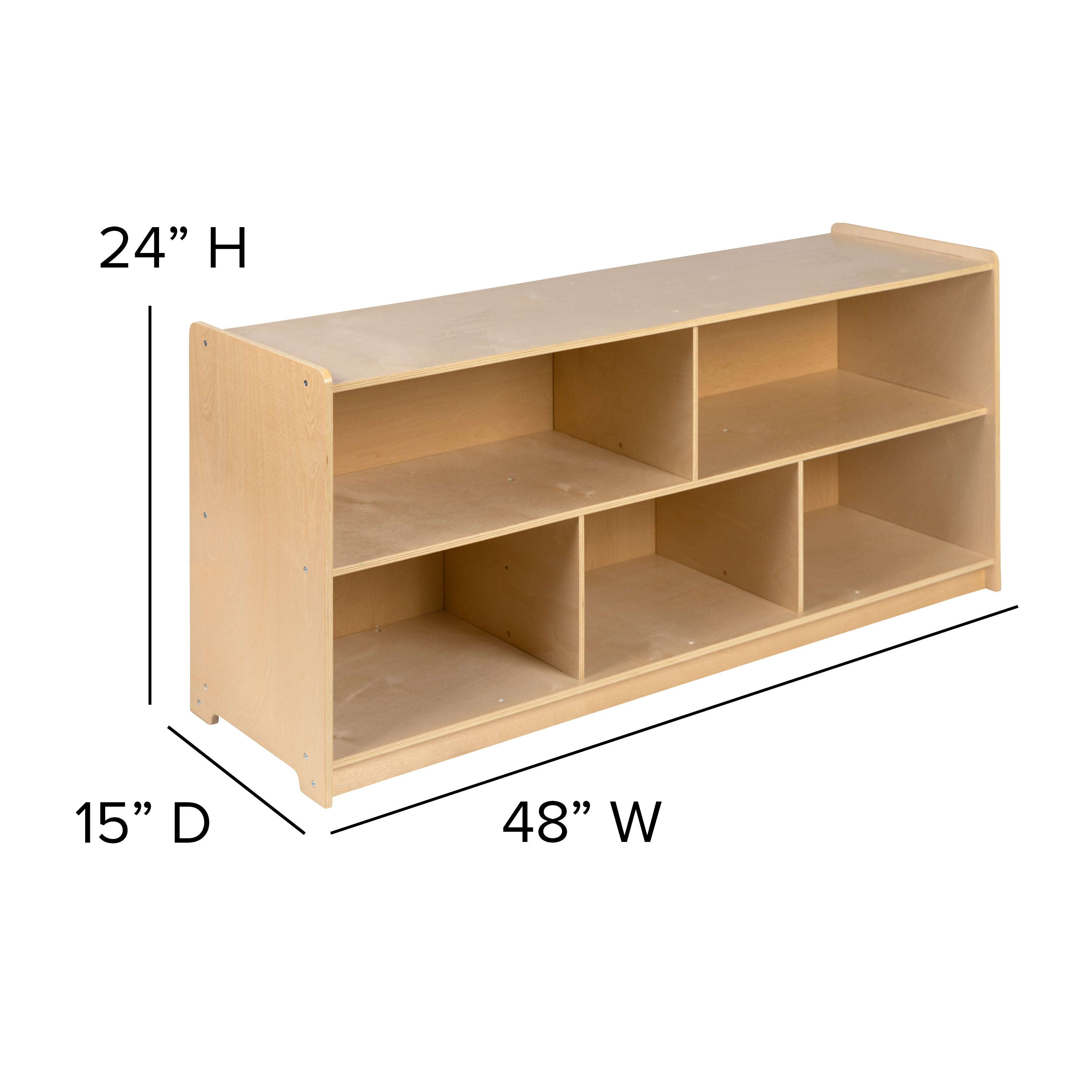 Hercules Wooden 5 Section School Classroom Storage Cabinet for Commercial or Home Use - Safe, Kid Friendly Design - 24"H x 48"L (Natural)
