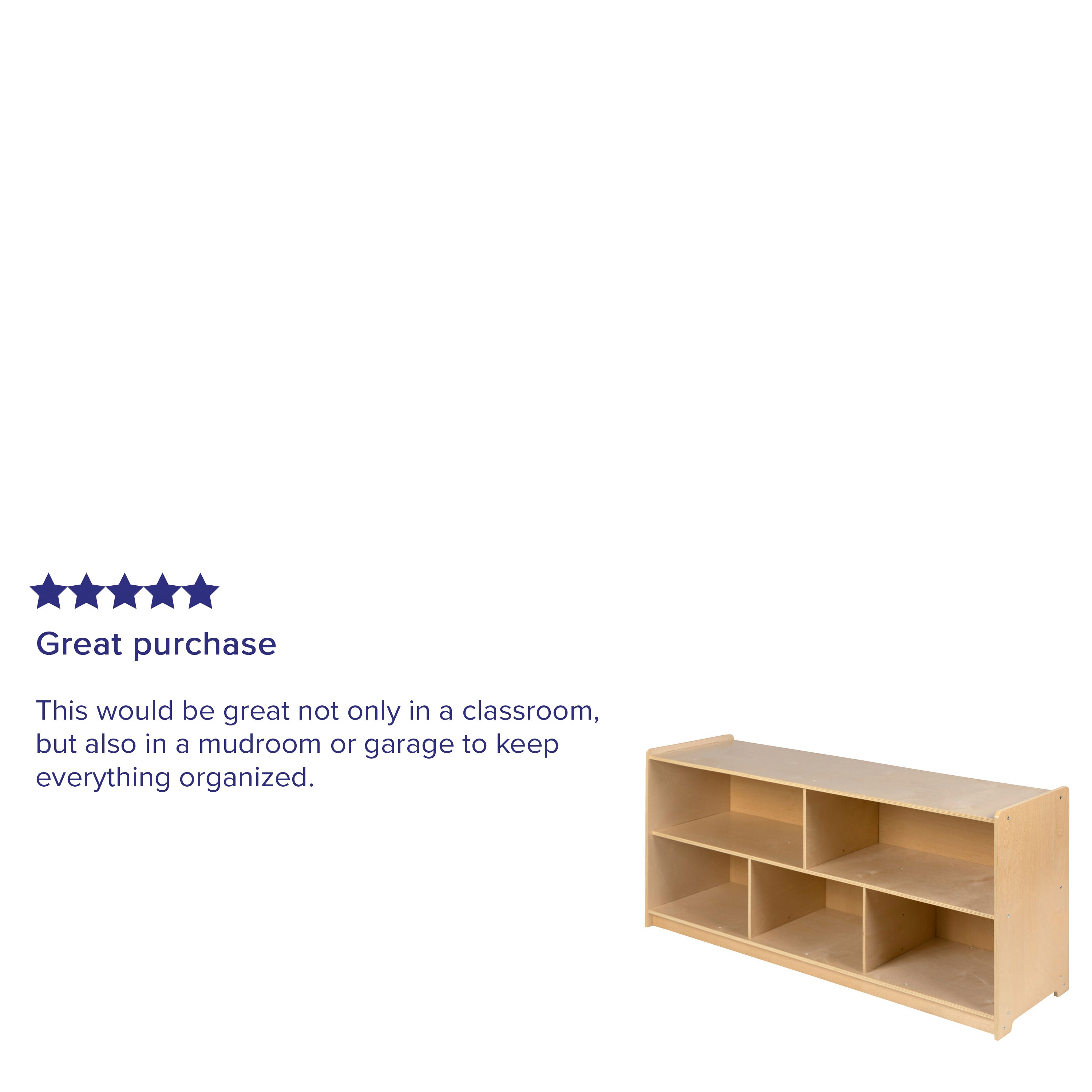 Hercules Wooden 5 Section School Classroom Storage Cabinet for Commercial or Home Use - Safe, Kid Friendly Design - 24"H x 48"L (Natural)