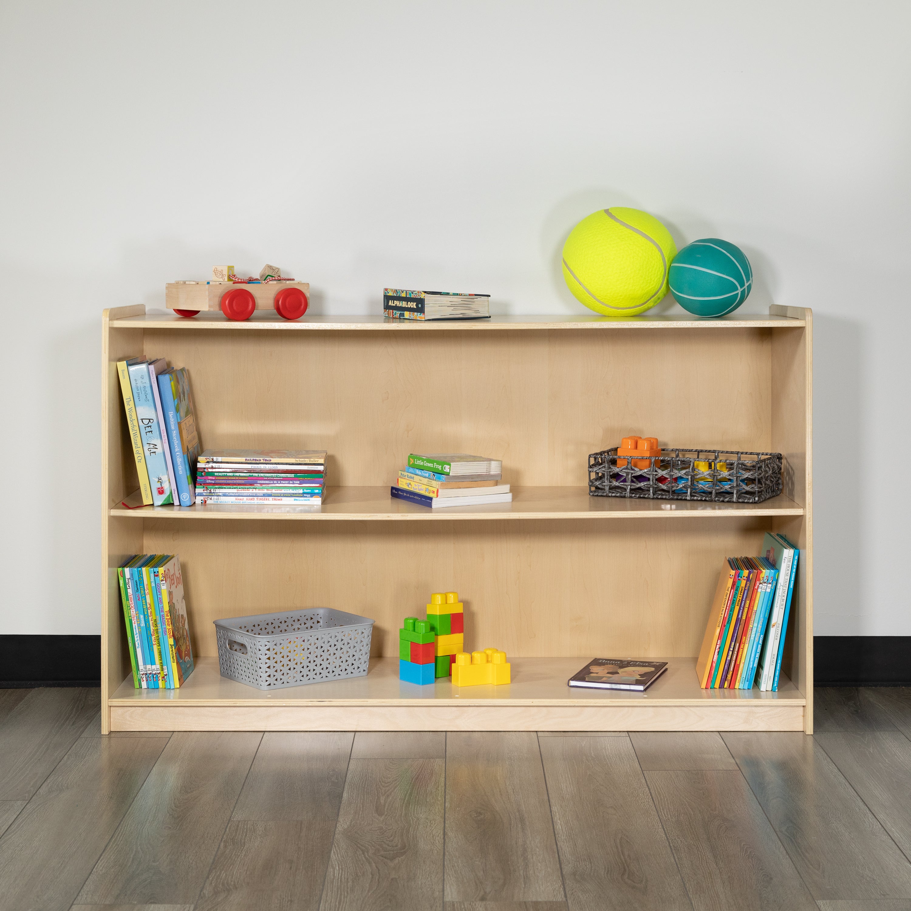 Hercules Wooden 2 Section School Classroom Storage Cabinet for Commercial or Home Use - Safe, Kid Friendly Design - 30"H x 48"L (Natural)