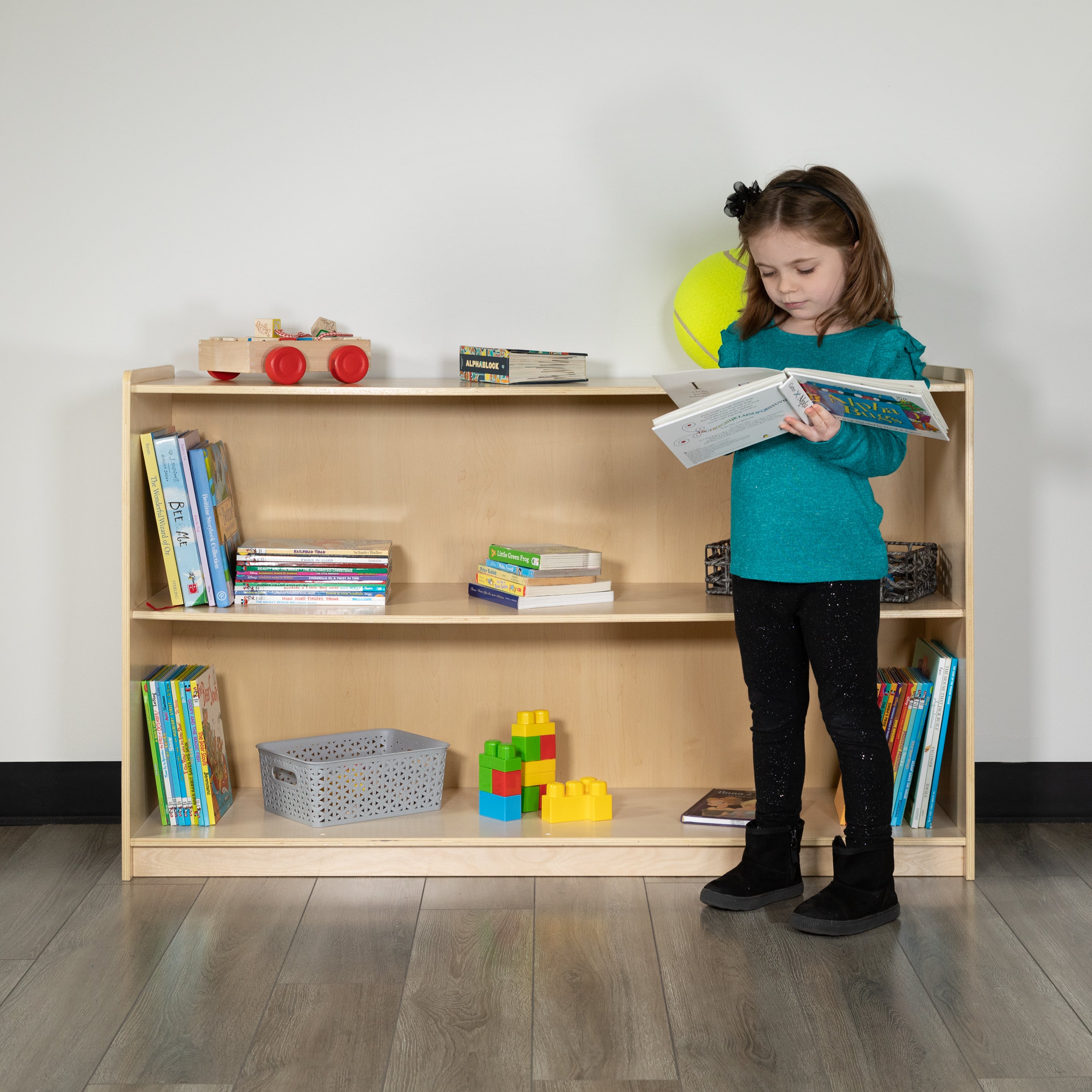 Hercules Wooden 2 Section School Classroom Storage Cabinet for Commercial or Home Use - Safe, Kid Friendly Design - 30"H x 48"L (Natural)