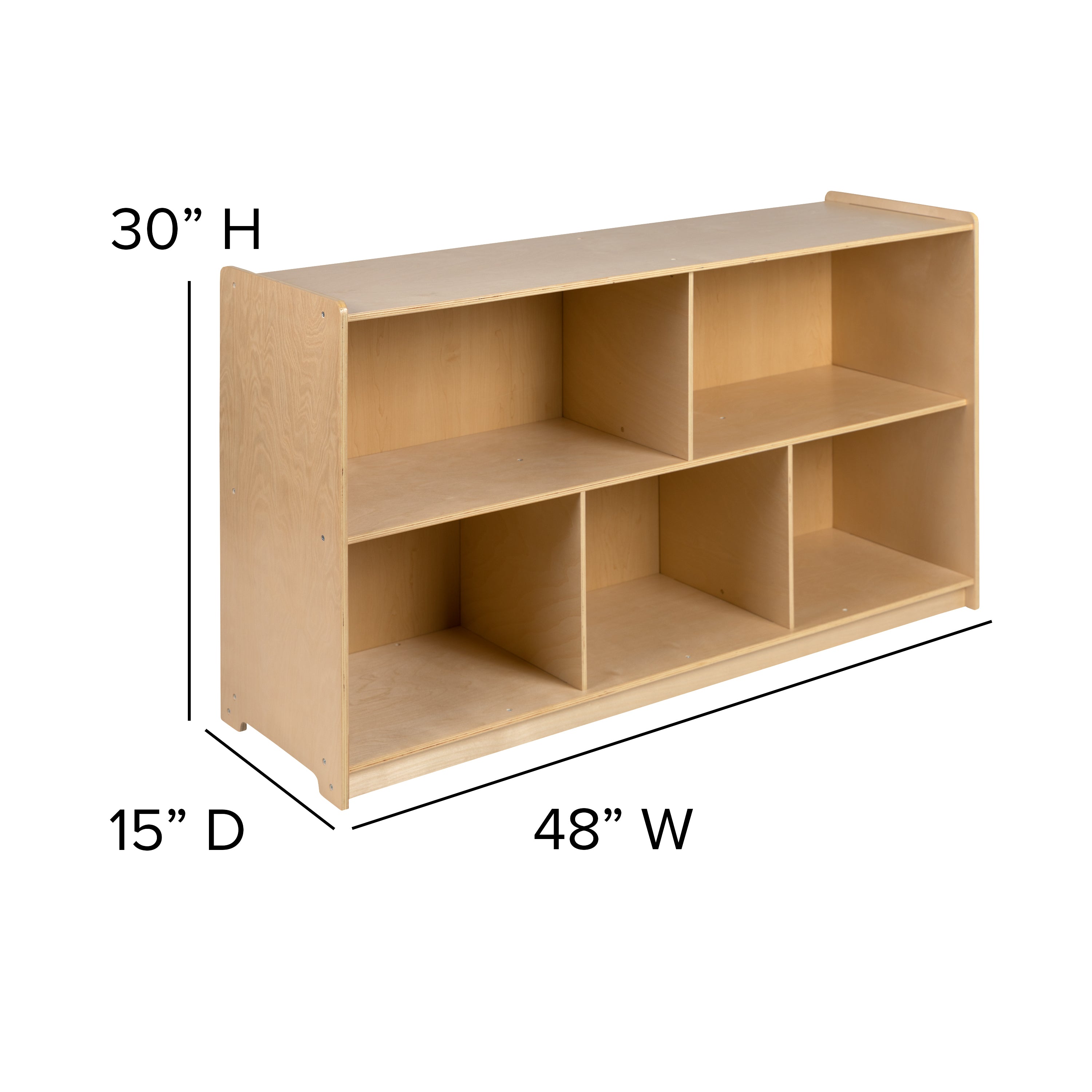 Hercules Wooden 5 Section School Classroom Storage Cabinet for Commercial or Home Use - Safe, Kid Friendly Design - 30"H x 48"L (Natural)