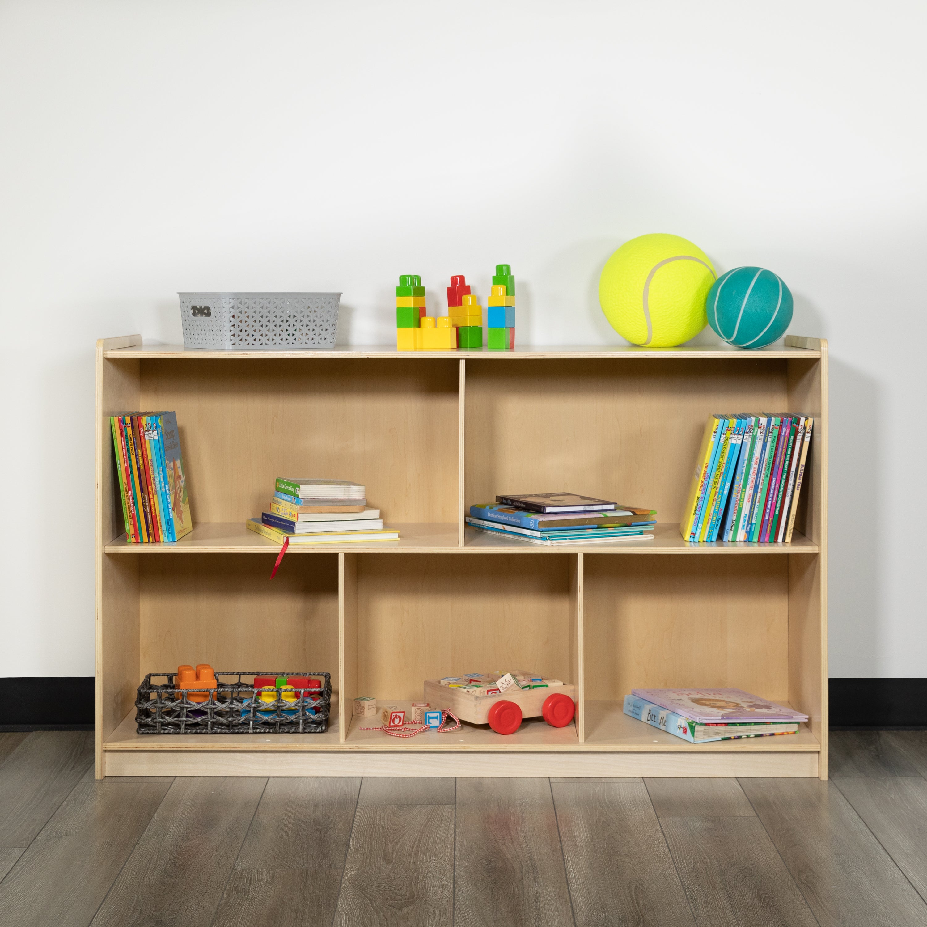 Hercules Wooden 5 Section School Classroom Storage Cabinet for Commercial or Home Use - Safe, Kid Friendly Design - 30"H x 48"L (Natural)