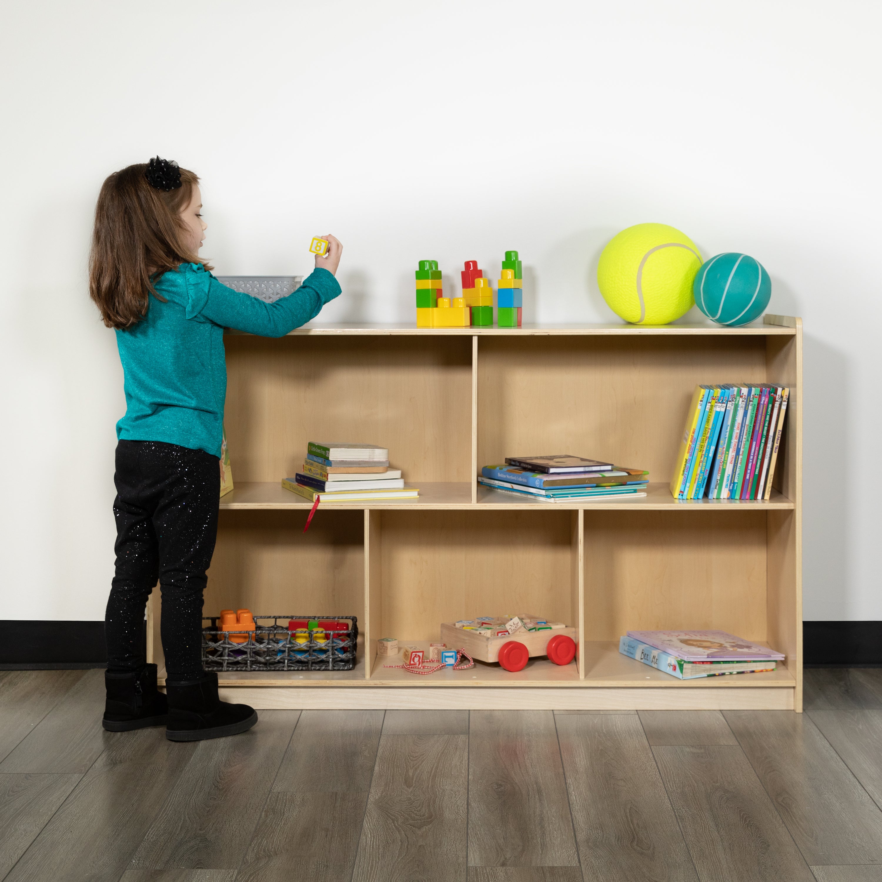 Hercules Wooden 5 Section School Classroom Storage Cabinet for Commercial or Home Use - Safe, Kid Friendly Design - 30"H x 48"L (Natural)