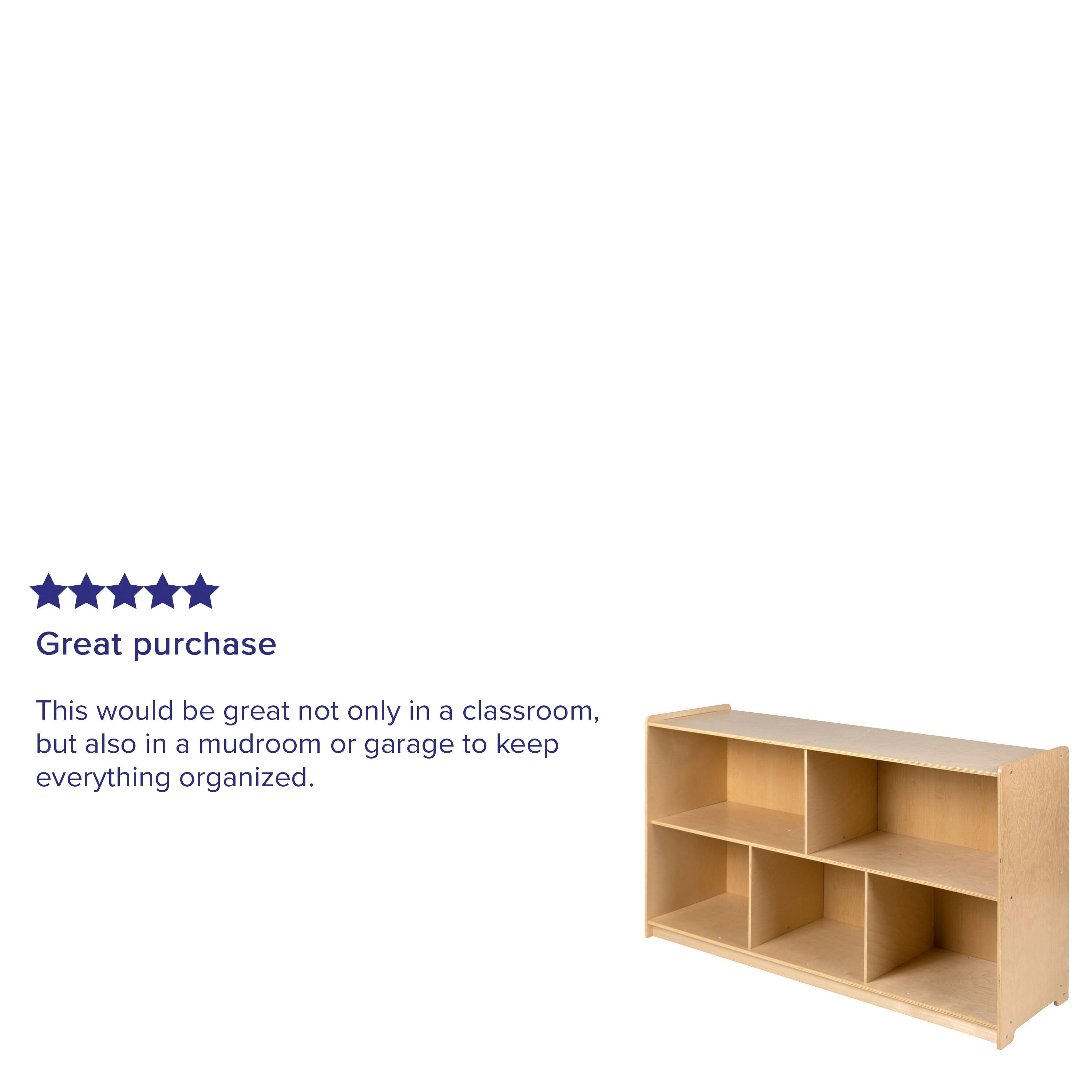 Hercules Wooden 5 Section School Classroom Storage Cabinet for Commercial or Home Use - Safe, Kid Friendly Design - 30"H x 48"L (Natural)