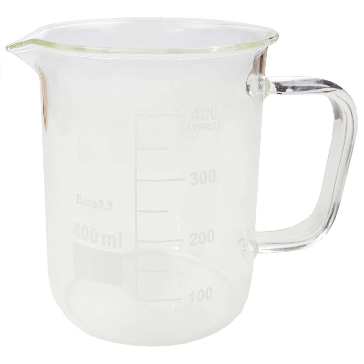 Beaker, Mug, Borosilicate Glass, 400ml, with Handle and Pour Spout, Case of 40