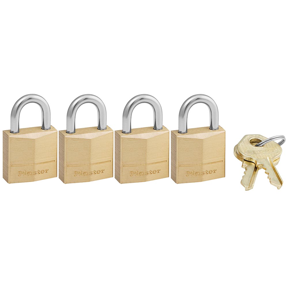 3/4in (19mm) Wide Solid Brass Body Padlock, 4-Pack