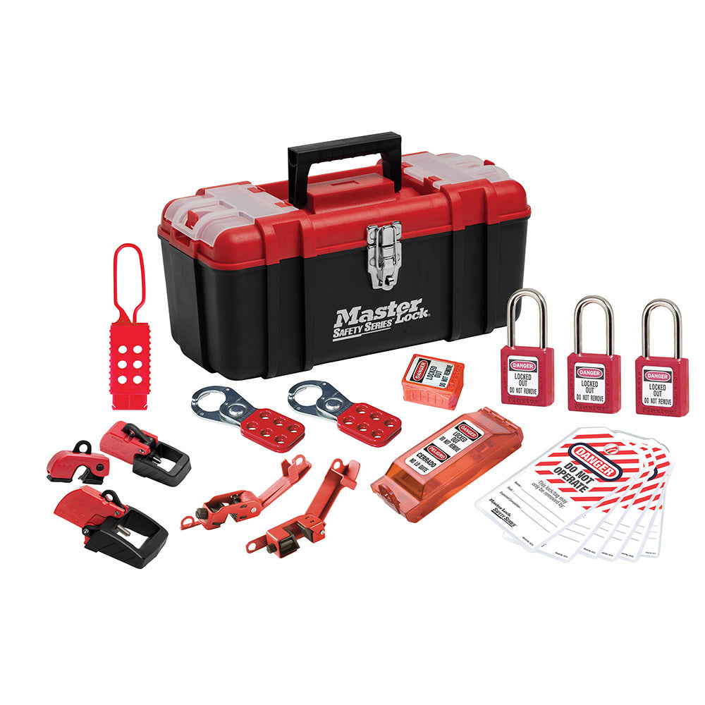 Lockout Toolbox with Basic Electrical Device Assortment and three Zenex™ Thermoplastic Padlocks