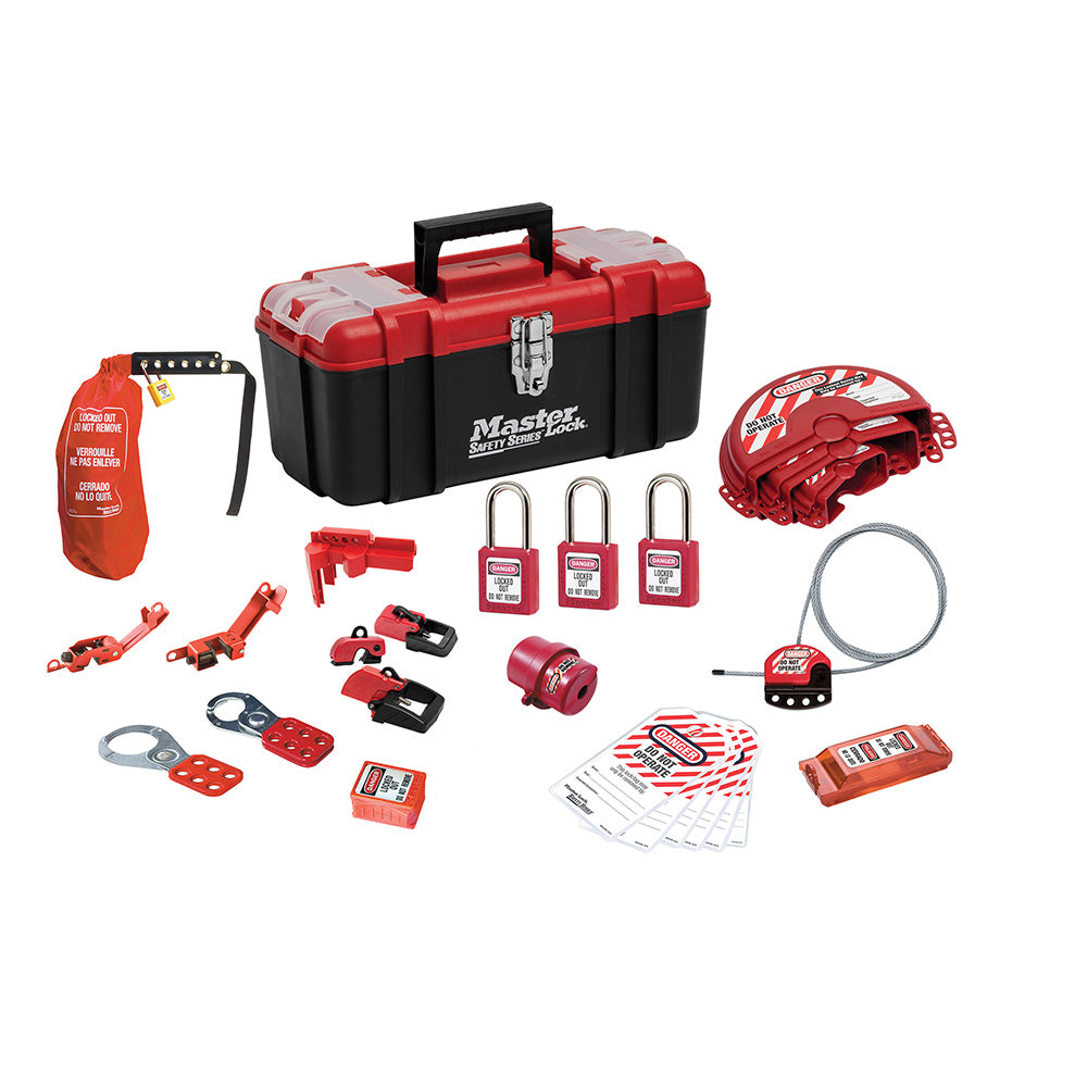 Lockout Toolbox with Standard Valve and Electrical Device Assortment and three Zenex™ Thermoplastic Padlocks