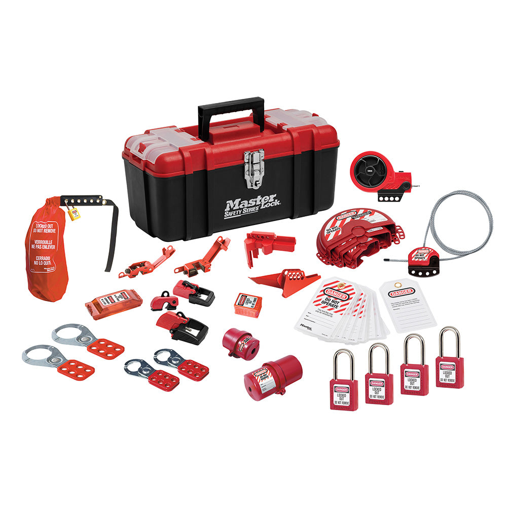 Lockout Toolbox with Premier Valve and Electrical Device Assortment and four Zenex™ Thermoplastic Padlocks