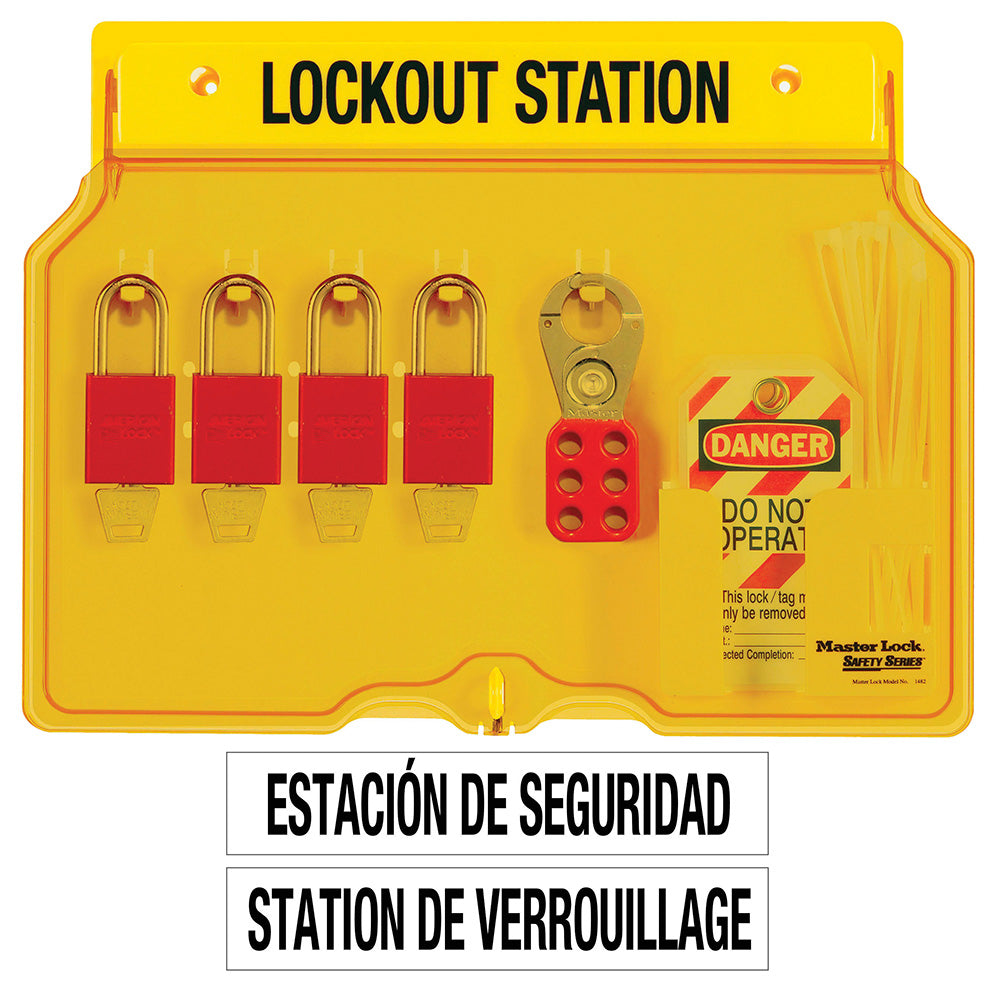 4-Lock Covered Station with A1106RED Aluminum Padlocks.