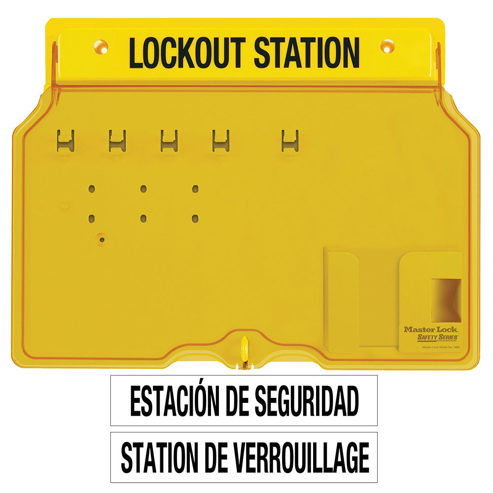 4-Lock Covered Station with Trilingual Labels, Unfilled.