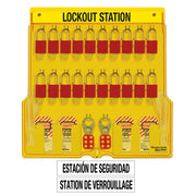 Spanish/English 20-Lock Station. A1106RED Aluminum Padlocks.