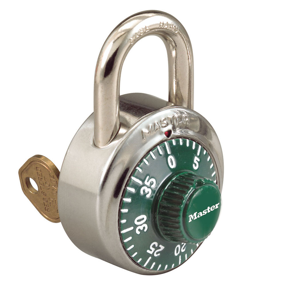 1-7/8in (48mm) General Security Combination Padlock with Key Control Feature and Green Colored Dial