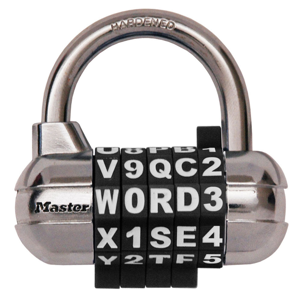 2-1/2in (64mm) Wide Set Your Own WORD Combination Padlock with Interchangeable, Removable Dials; Black