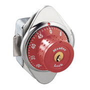 Built-In Combination Lock with Red Metal Dial for Horizontal Latch Box Lockers - Hinged on Right