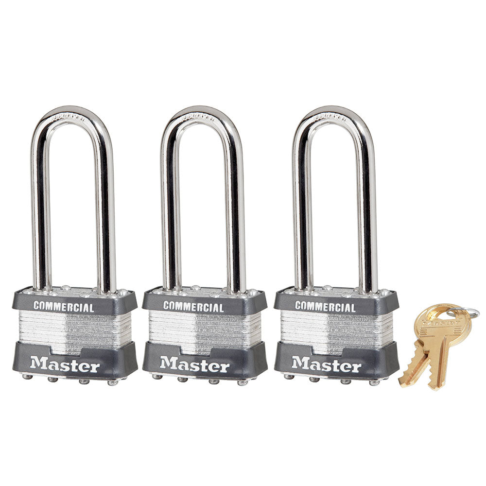 1-3/4in (44mm) Wide Laminated Steel Pin Tumbler Padlock with 2-1/2in (64mm) Shackle, 3-Pack Keyed Alike