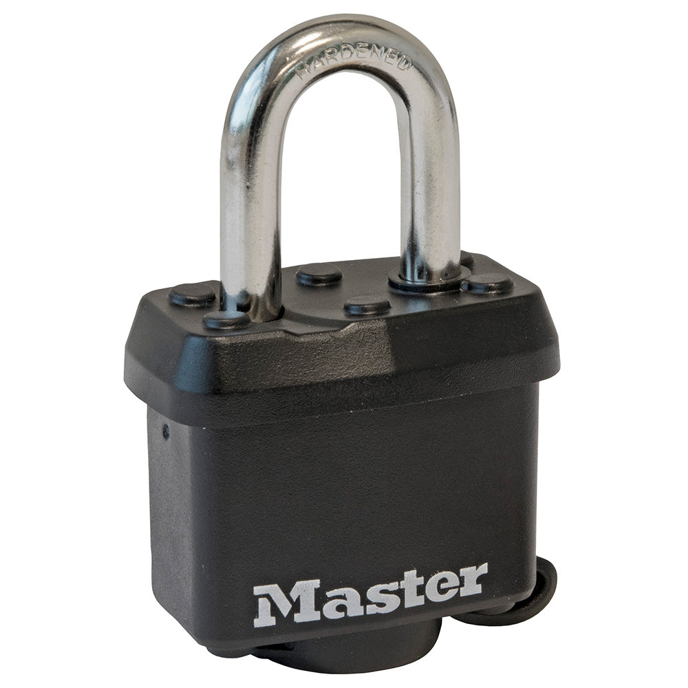 1-9/16in (40mm) Wide Covered Laminated Steel Pin Tumbler Padlock, Black, Keyed Alike