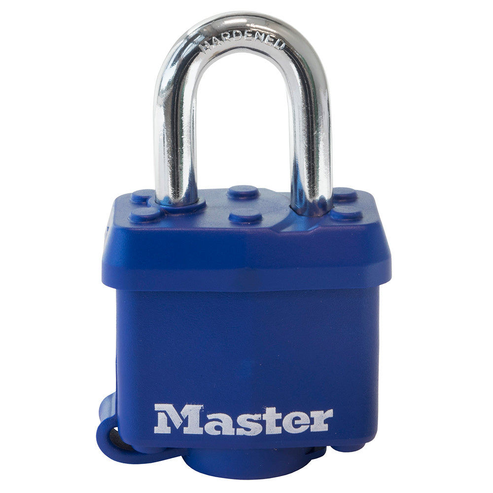 1-9/16in (40mm) Wide Covered Laminated Steel Pin Tumbler Padlock; Blue