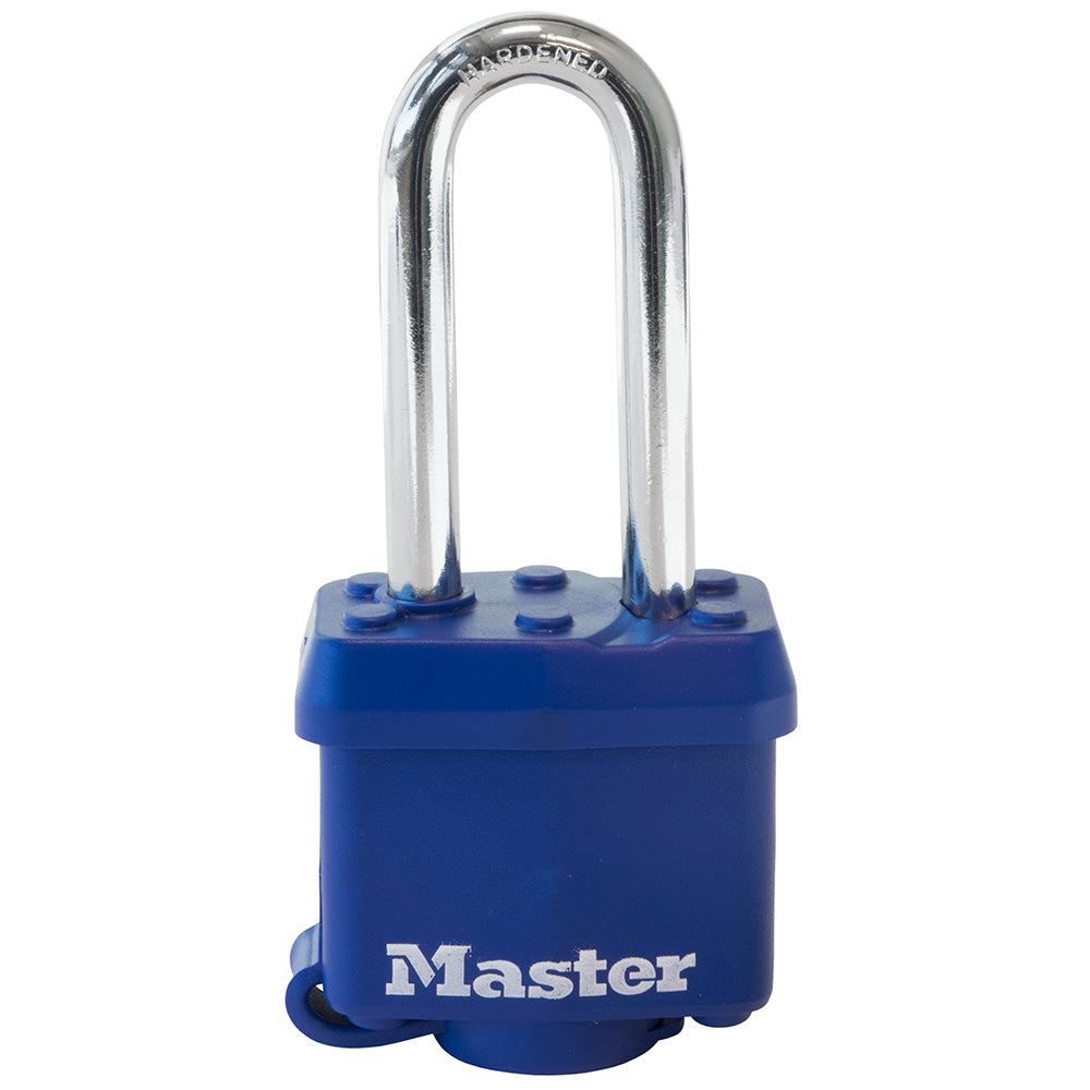 1-9/16in (40mm) Wide Covered Laminated Steel Pin Tumbler Padlock with 2in (51mm) Shackle; Blue