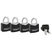 3/4in (19mm) Wide Covered Solid Body Padlock; 4-Pack