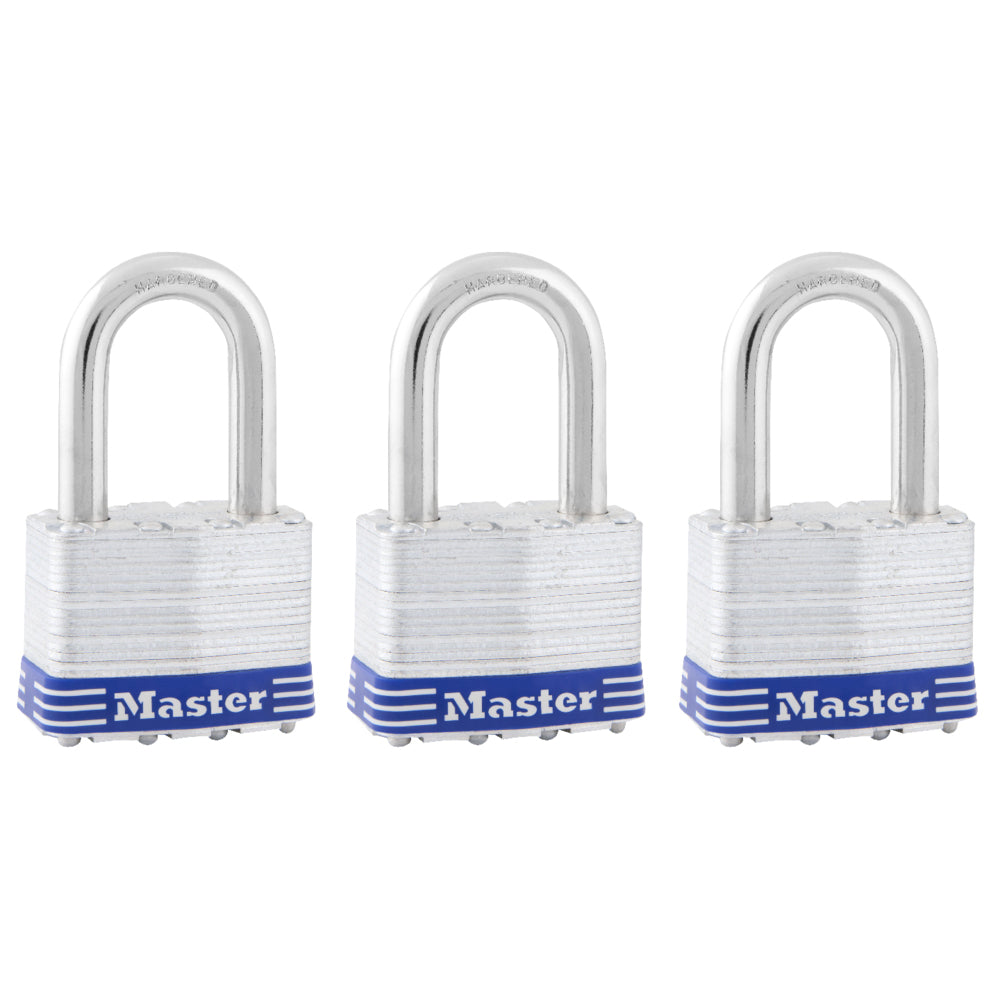 2in (51mm) Wide Laminated Steel Pin Tumbler Padlock with 1-1/2in (38mm) Shackle; 3-Pack