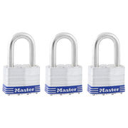 2in (51mm) Wide Laminated Steel Pin Tumbler Padlock with 1-1/2in (38mm) Shackle; 3-Pack