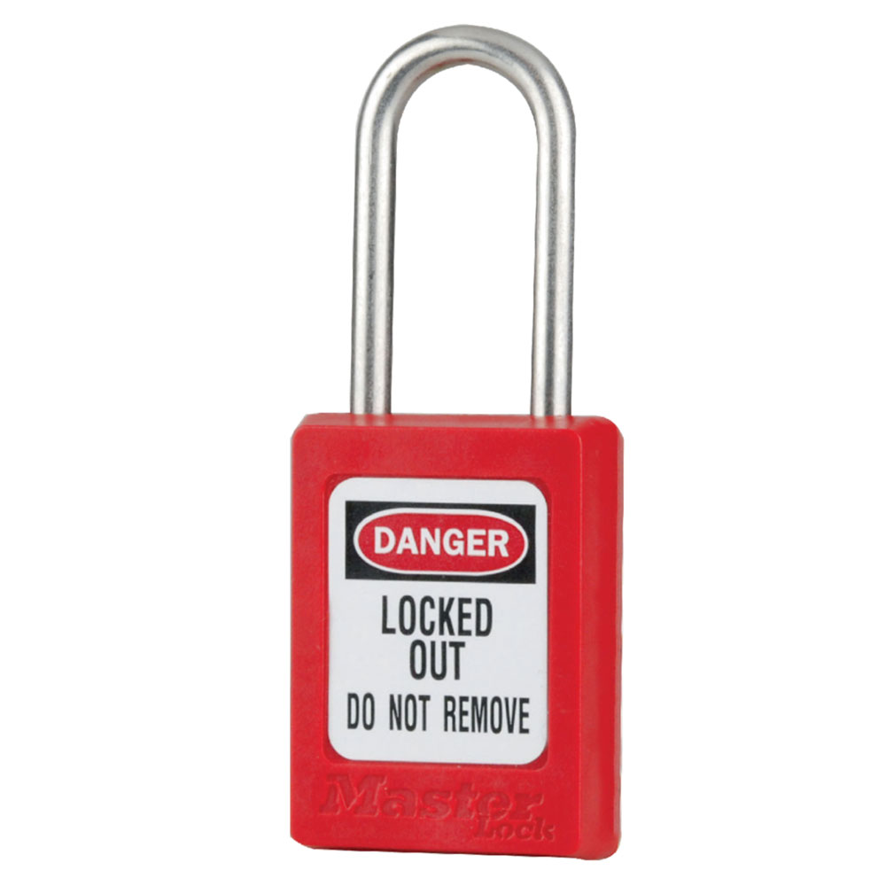 Red Zenex™ Thermoplastic Safety Padlock, 1-3/8in (35mm) Wide with 1-1/2in (38mm) Tall Stainless Steel Shackle, Key Retaining