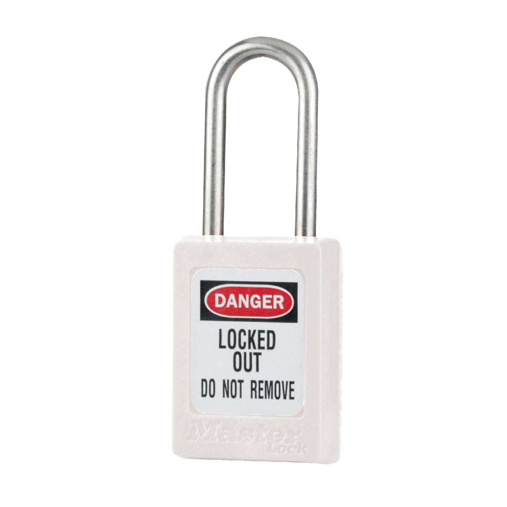 White Zenex™ Thermoplastic Safety Padlock, 1-3/8in (35mm) Wide with 1-1/2in (38mm) Tall Stainless Steel Shackle, Key Retaining